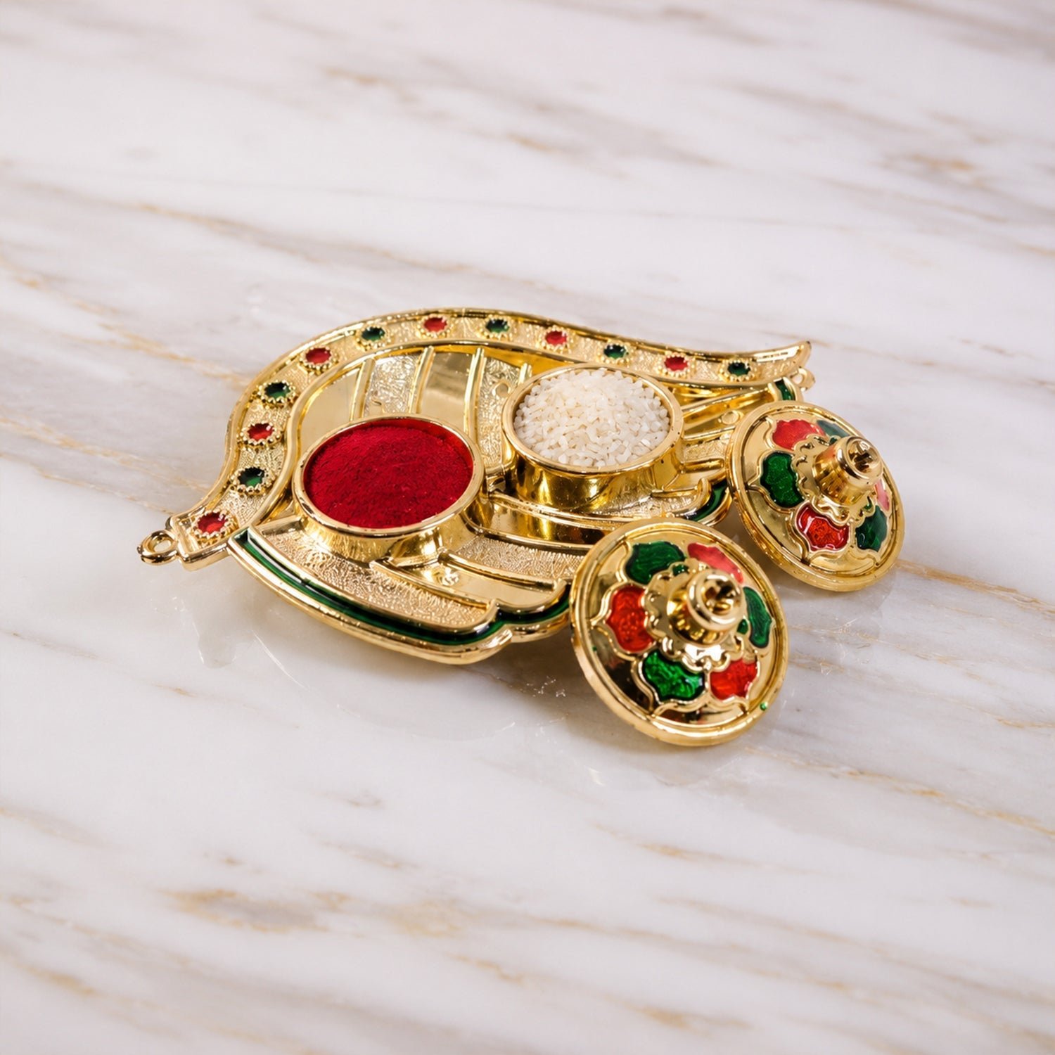 Kumkum Holder – Elegant Mango Shape with Twin Compartments for Puja - Image 4