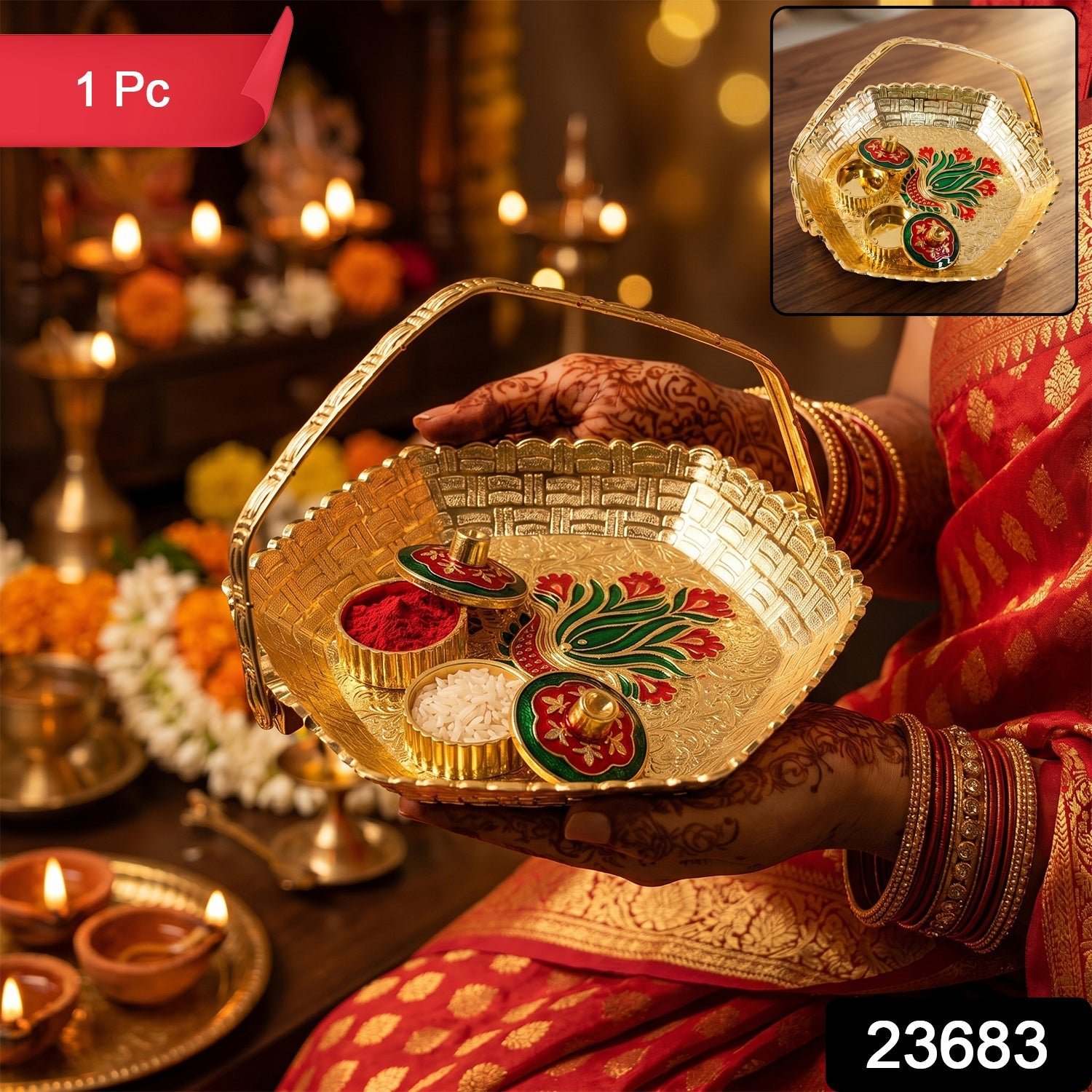 Golden Kumkum Kankavati Basket – Elegant Ritual Organizer - Image 2