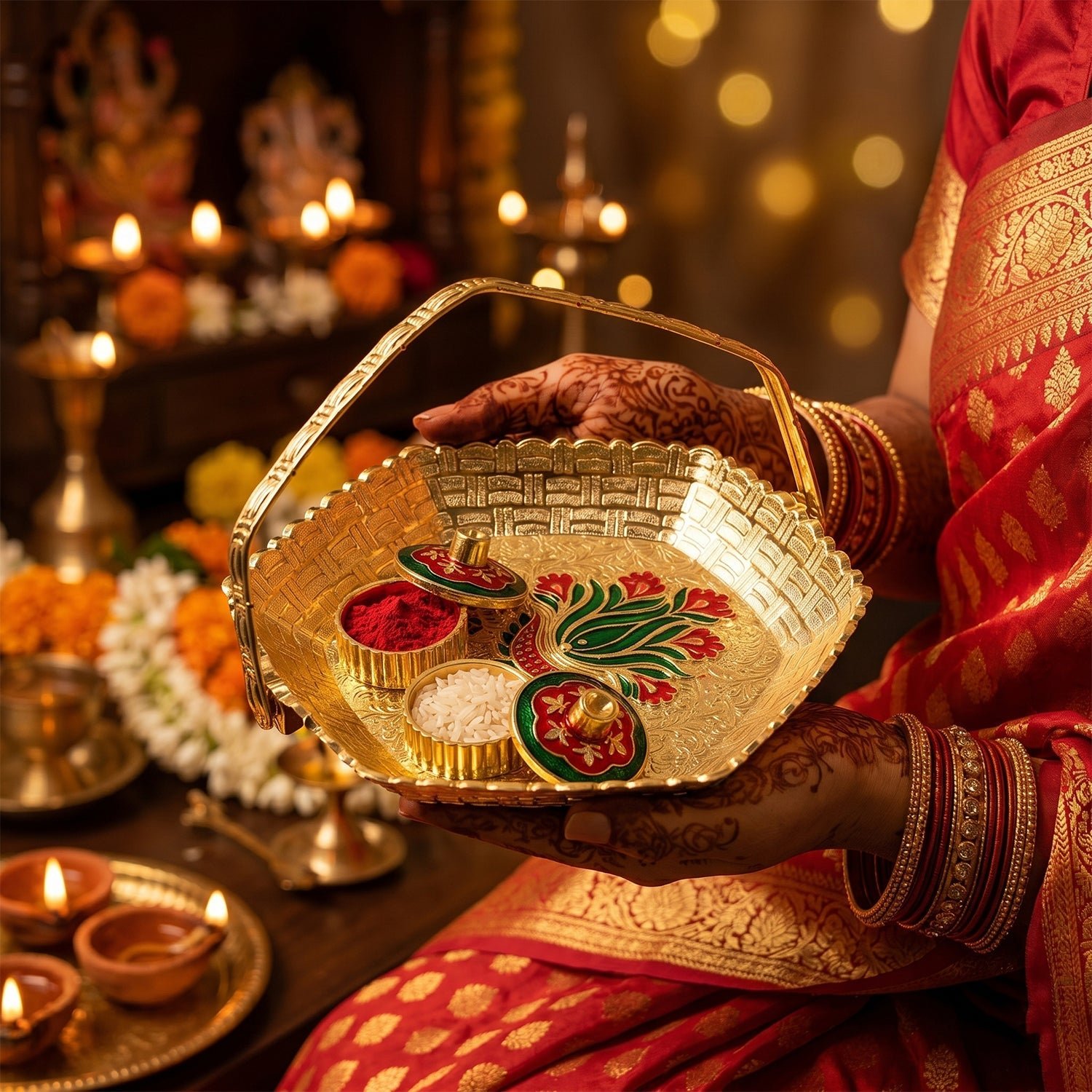 Golden Kumkum Kankavati Basket – Elegant Ritual Organizer - Image 3
