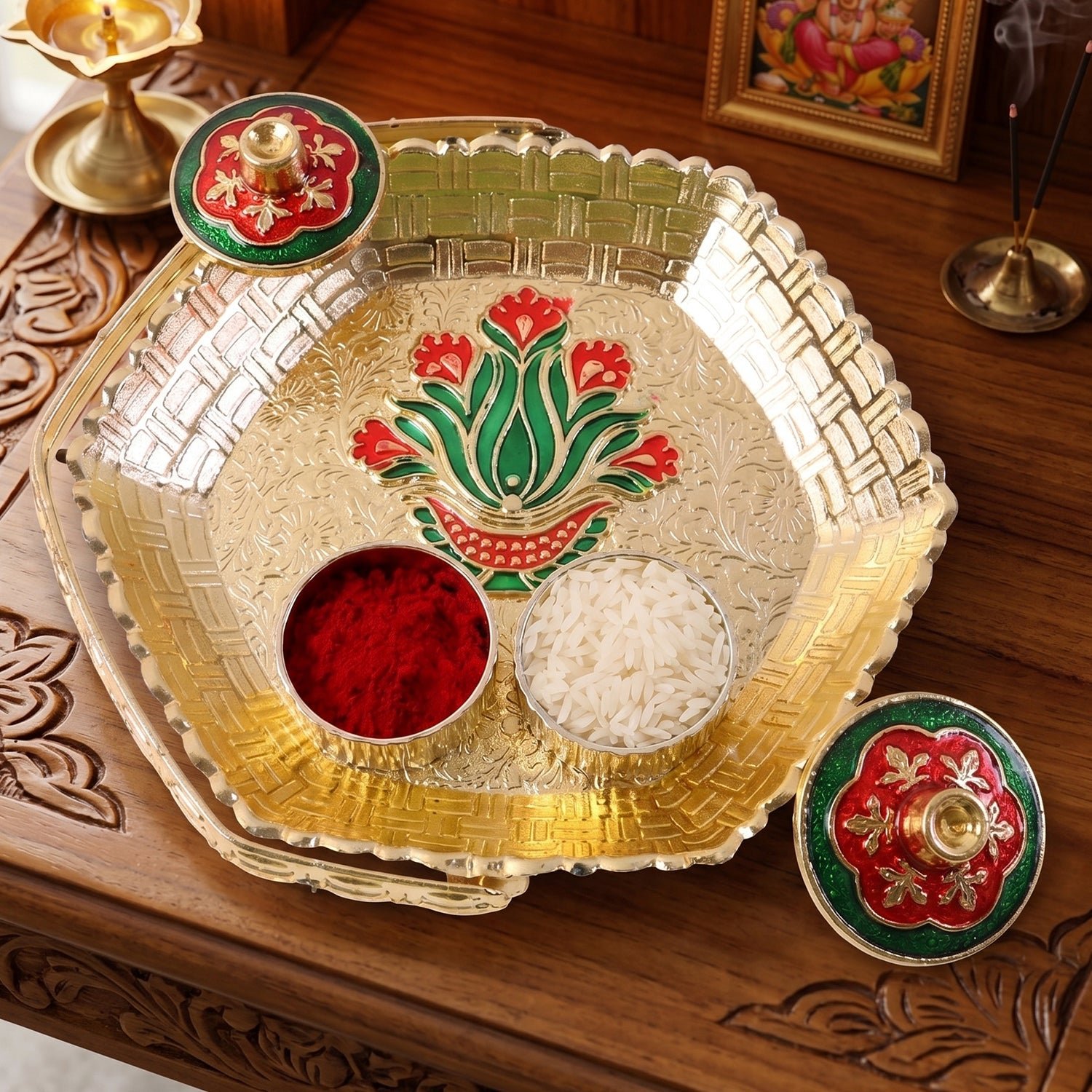 Golden Kumkum Kankavati Basket – Elegant Ritual Organizer - Image 4