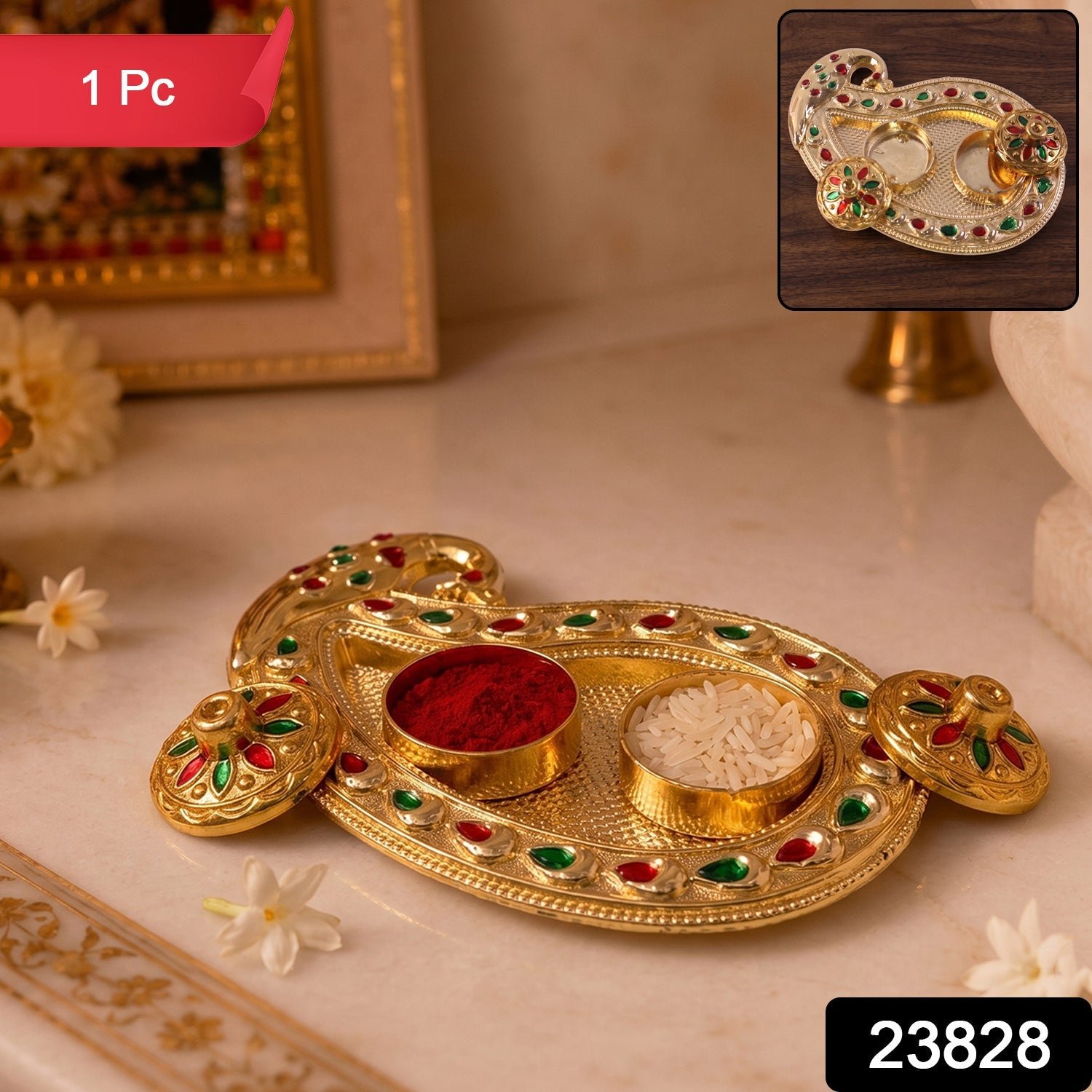 Golden Kumkum Kankavati Holder – Elegant Pooja Organiser - Image 2
