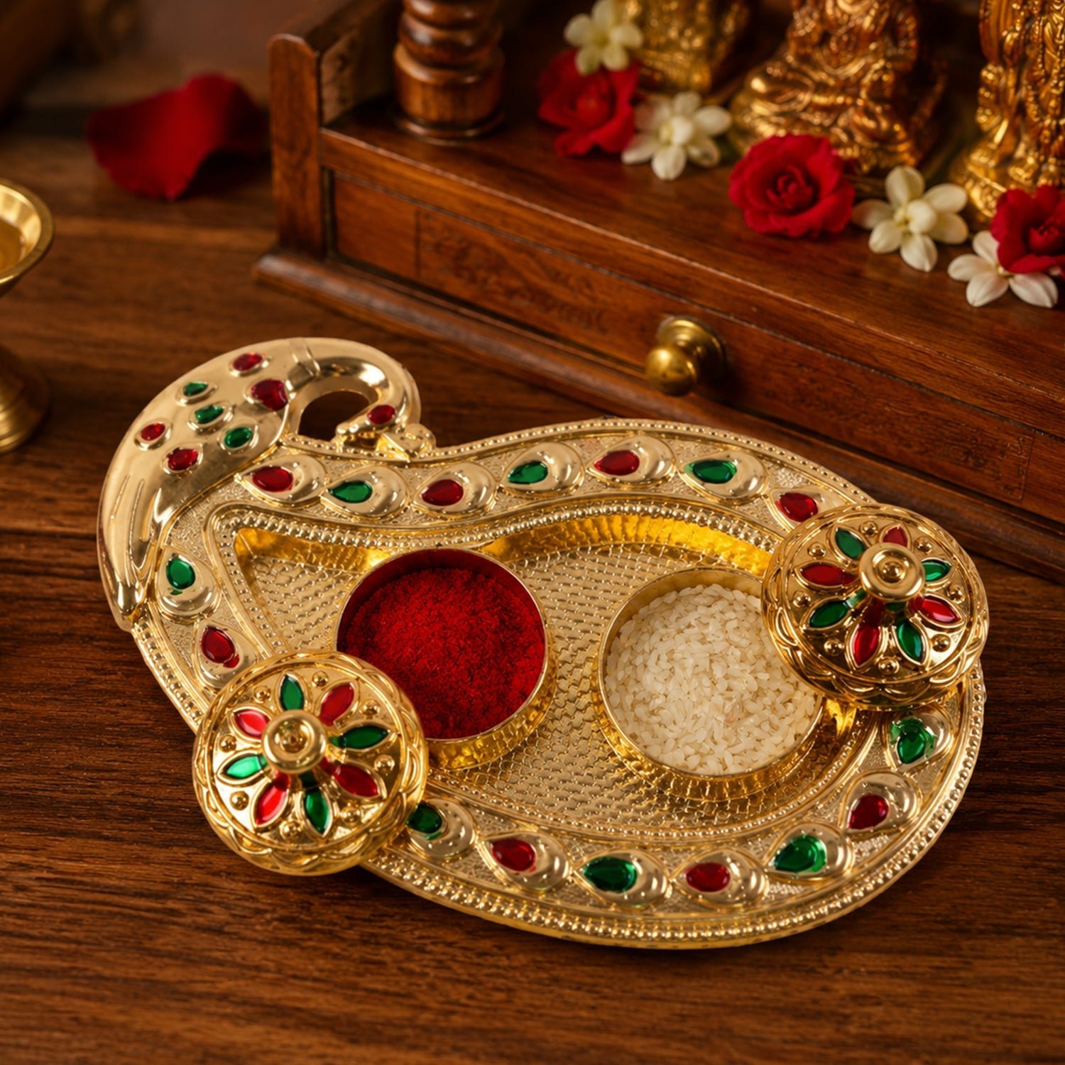 Golden Kumkum Kankavati Holder – Elegant Pooja Organiser - Image 3