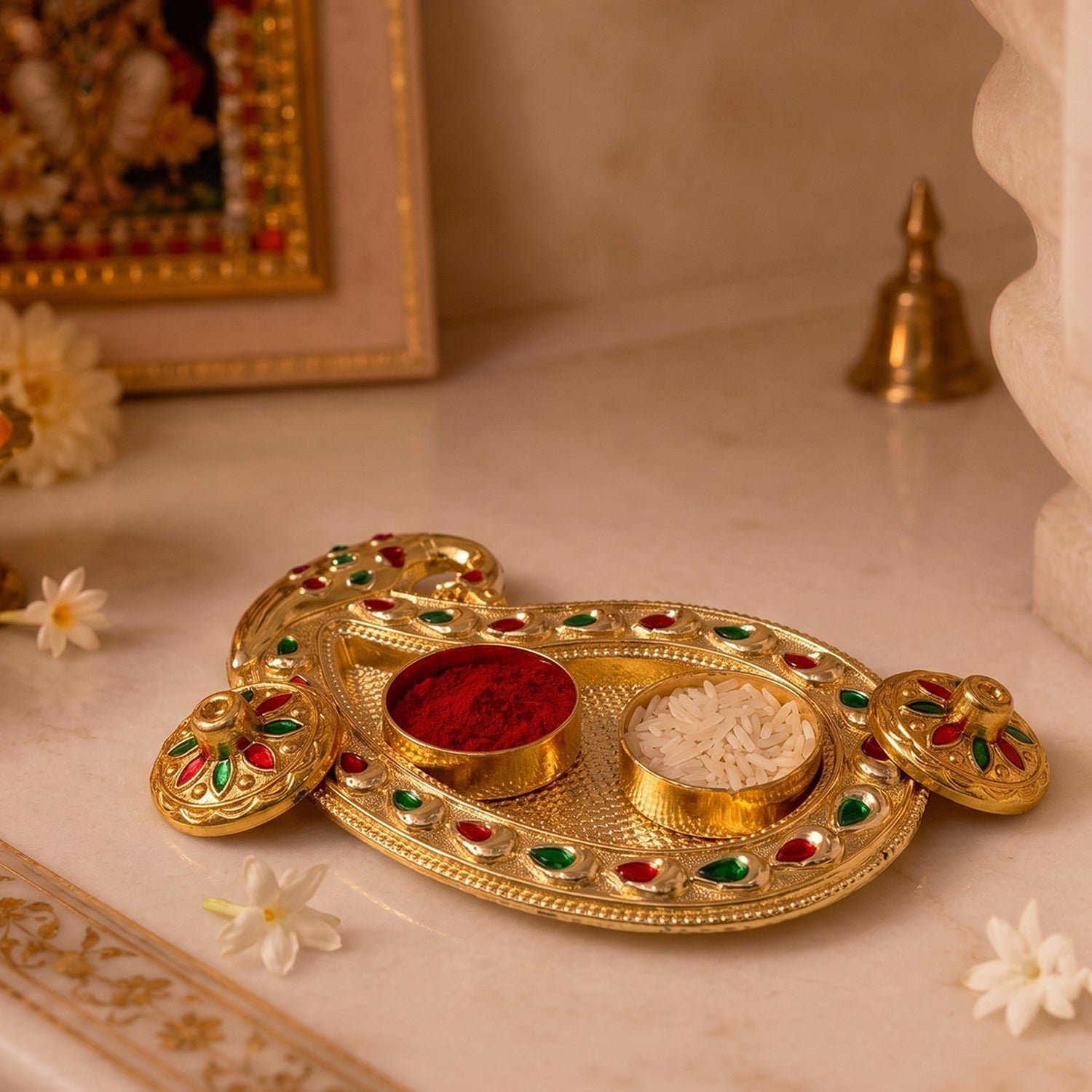 Golden Kumkum Kankavati Holder – Elegant Pooja Organiser - Image 4