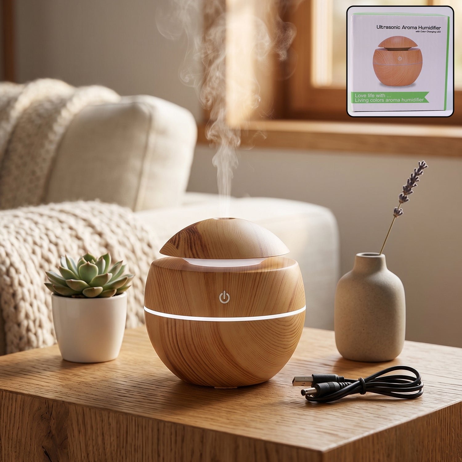 Ultrasonic Aroma Diffuser – Compact 200ml with Color LED Light