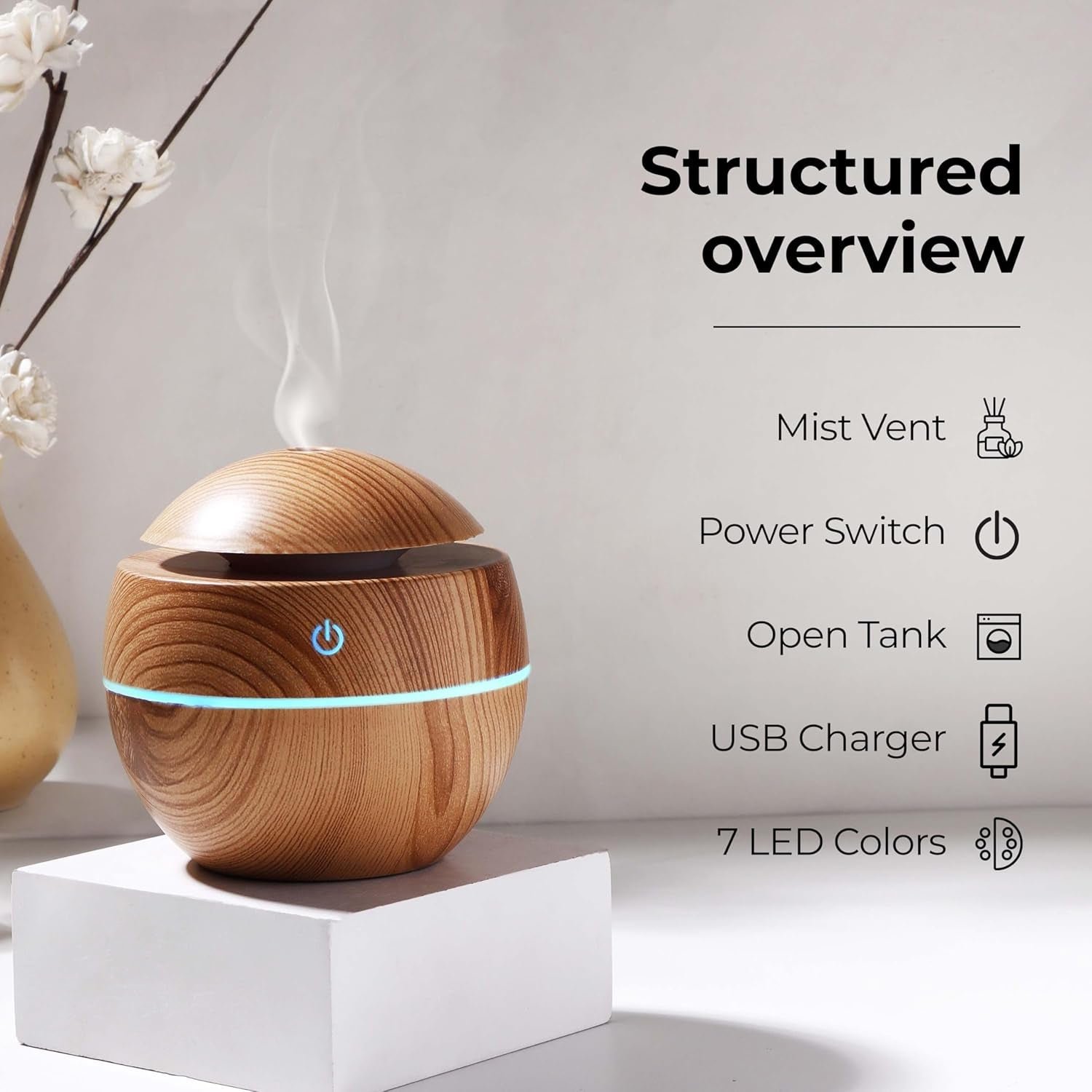 Ultrasonic Aroma Diffuser – Compact 200ml with Color LED Light - Image 3