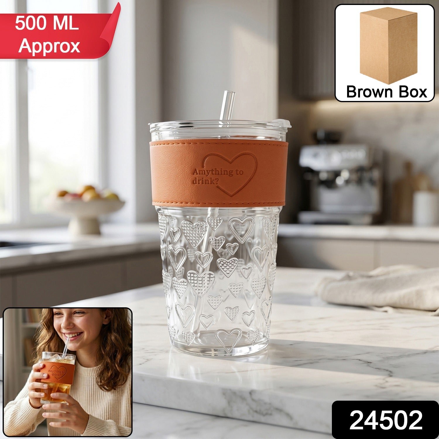 Glass Drinking Tumbler – Spill-Resistant Lid & Elegant Design - Image 3