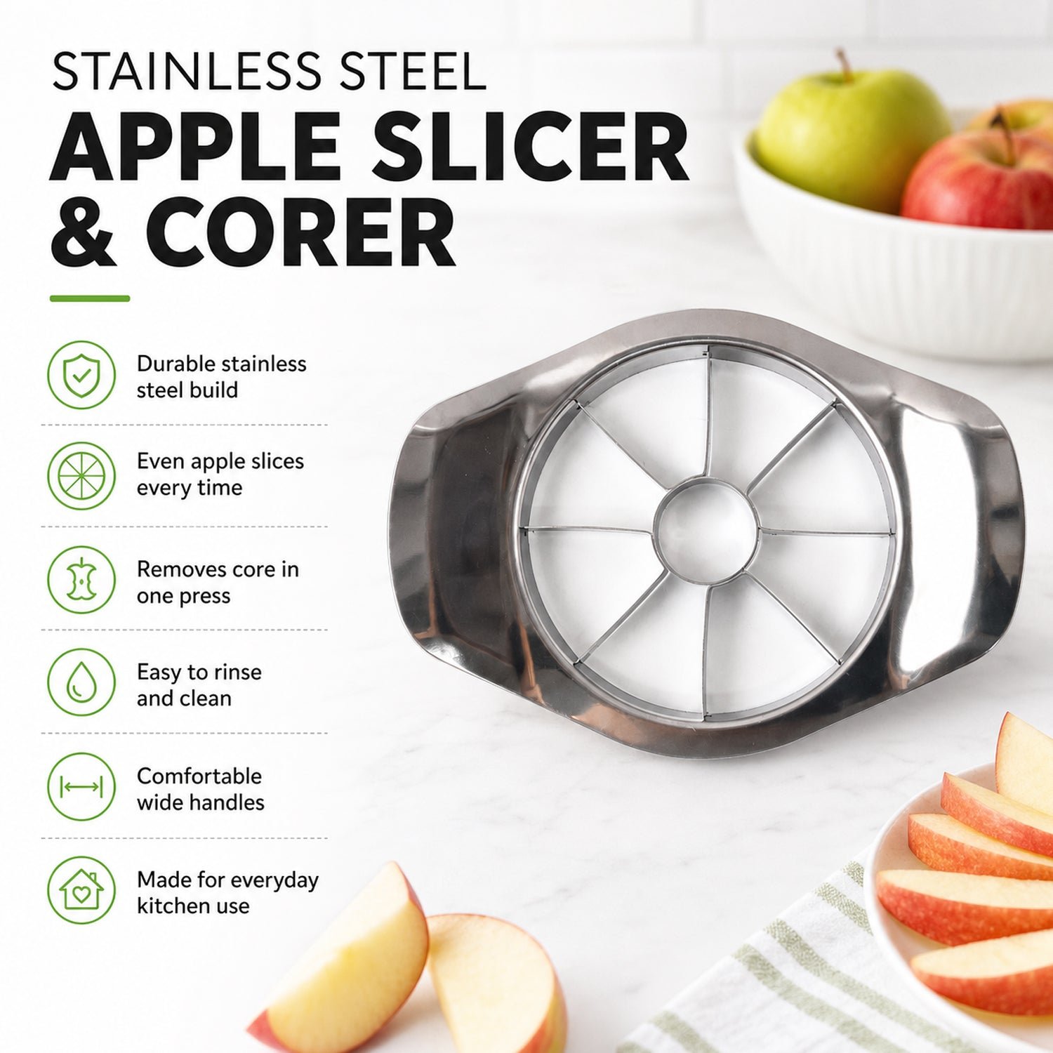 Apple Shape Stainless Steel Apple Slicer & Corer – Effortless Fruit Wedges - Image 3