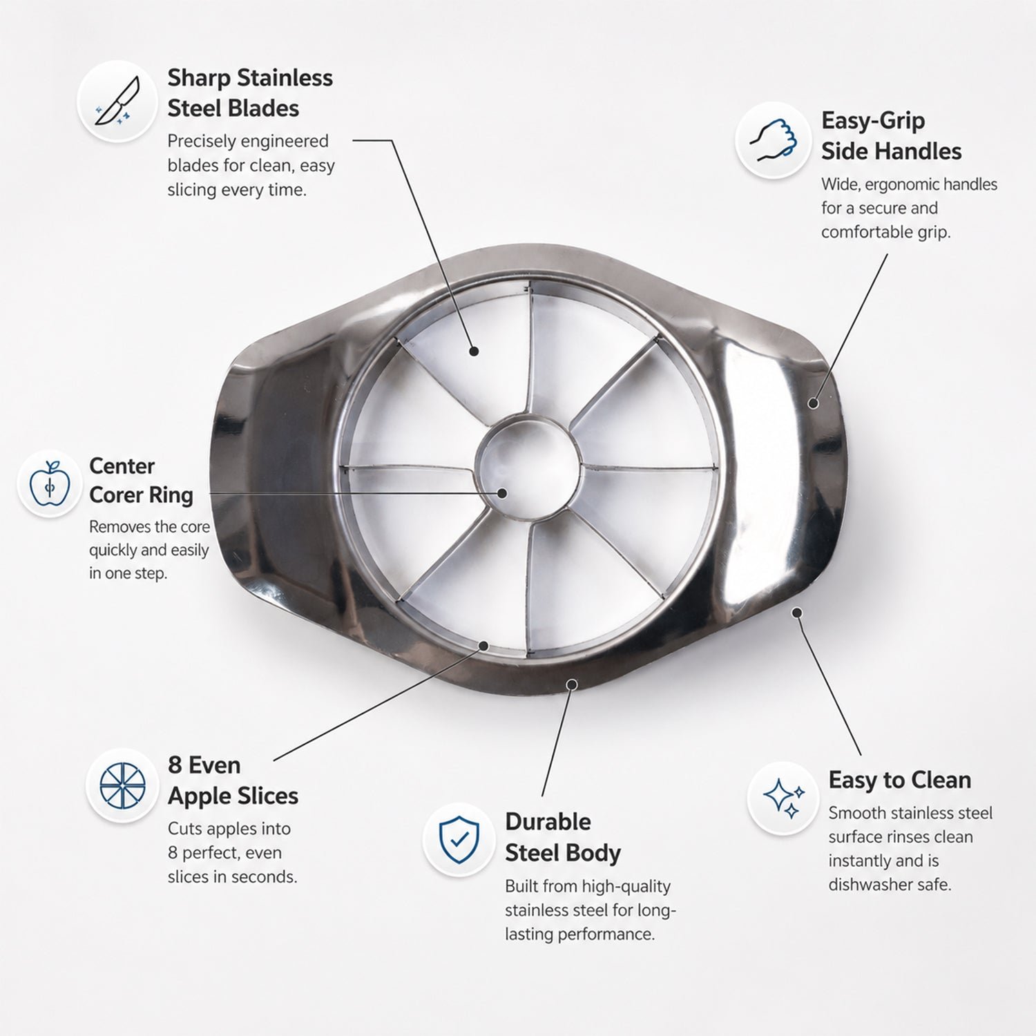 Apple Shape Stainless Steel Apple Slicer & Corer – Effortless Fruit Wedges - Image 4