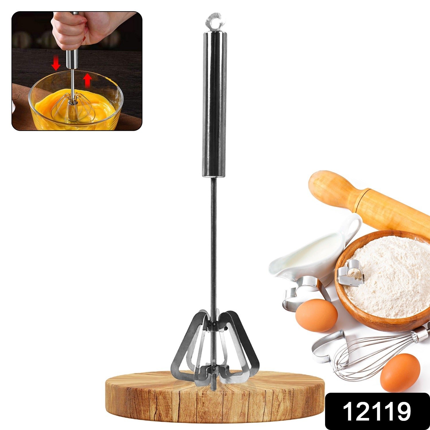 Hand Push Mixer - Stainless Steel Egg Whisk & Blender | Konvex - Image 2