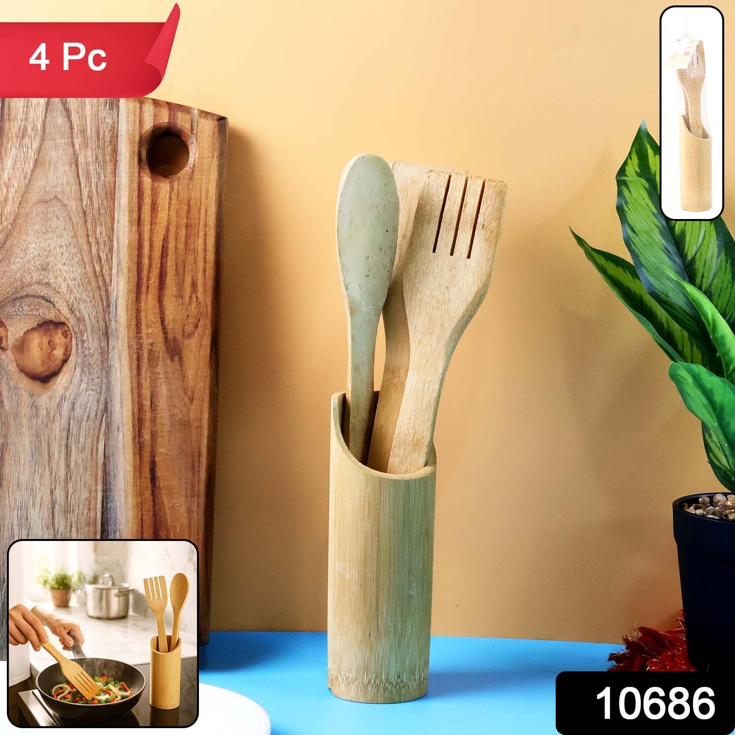 Bamboo Spatula Set – Eco-Friendly 4 Pc Cooking Utensils with Holder - Image 2