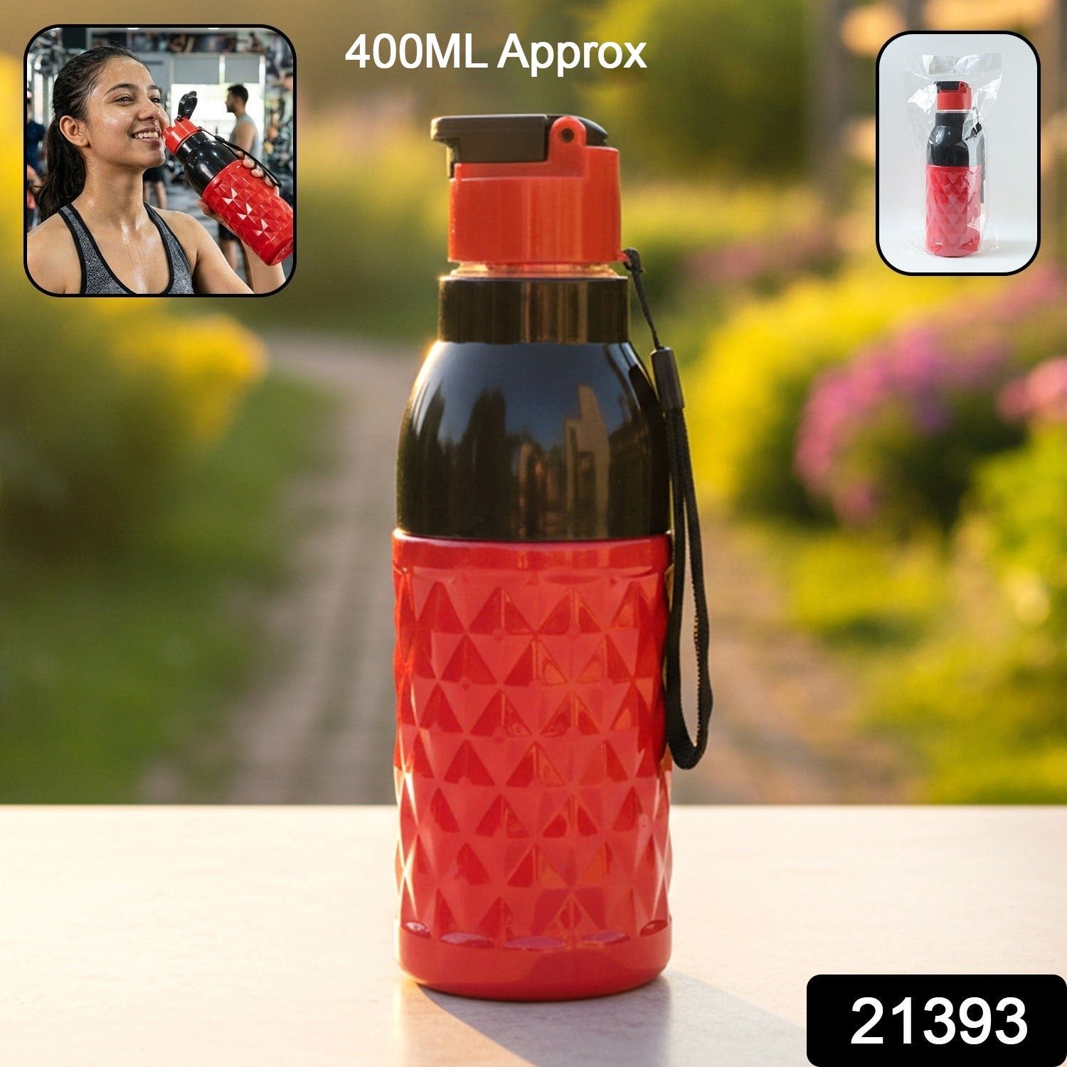 400 ML Sports Water Bottle – Leakproof with Flip Top Lid & Strap - Image 2