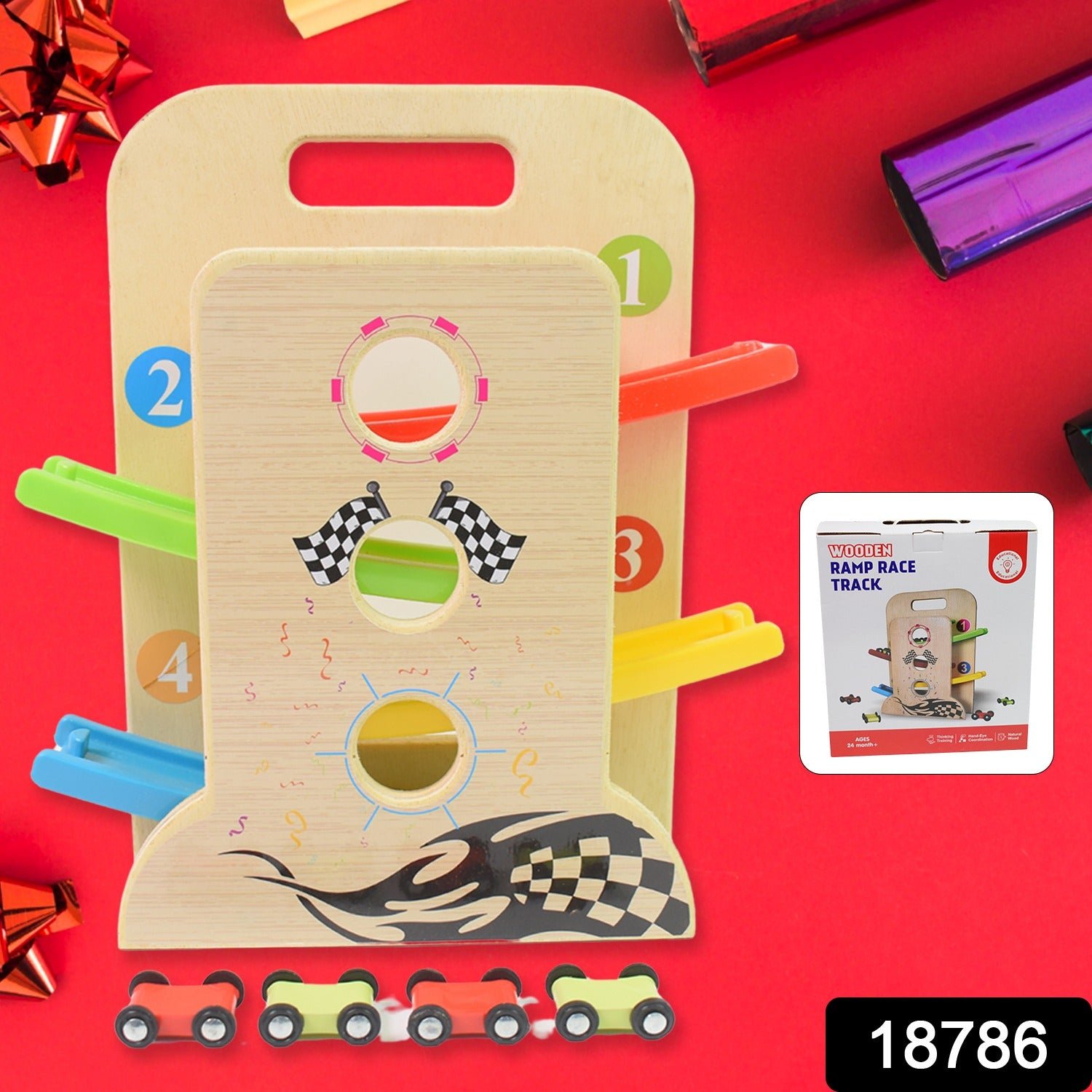Wooden Ramp Racer - 4 Cars & Handle for Kids | Action Legion - Image 2