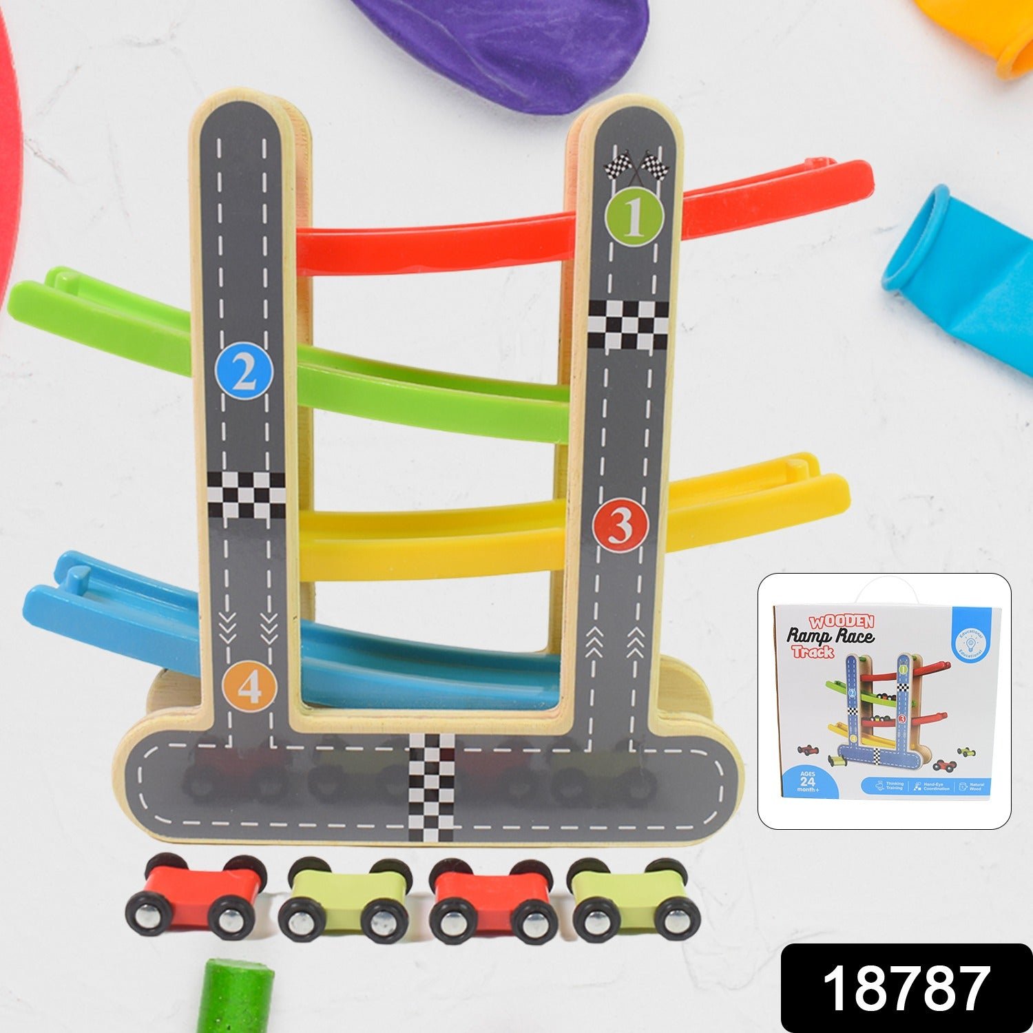 Wooden Race Track - 4-Level Car Ramp Set for Toddlers | Action Legion - Image 2