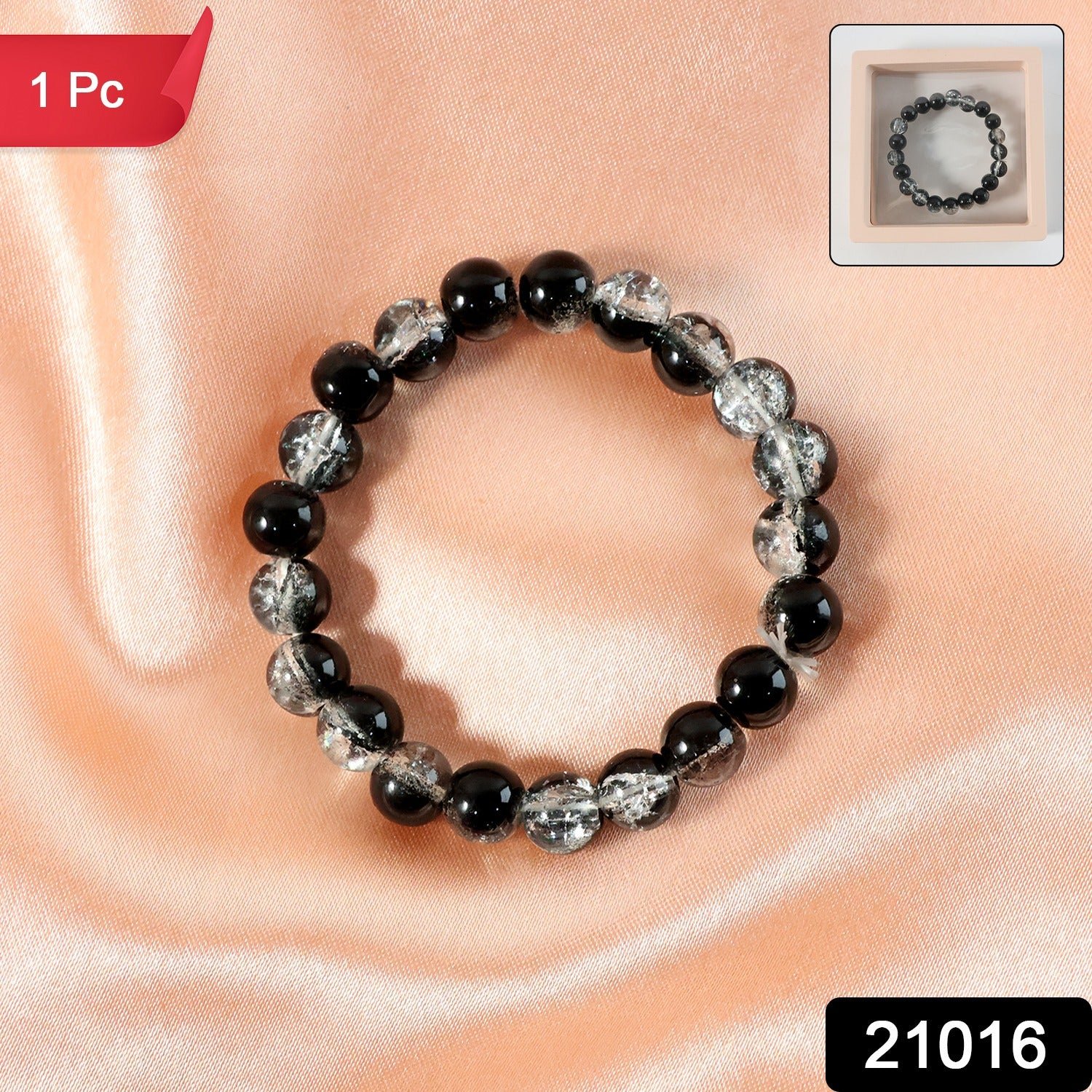 Dual-Tone Crystal Beaded Stretch Bracelet – Elegant & Lightweight - Image 2