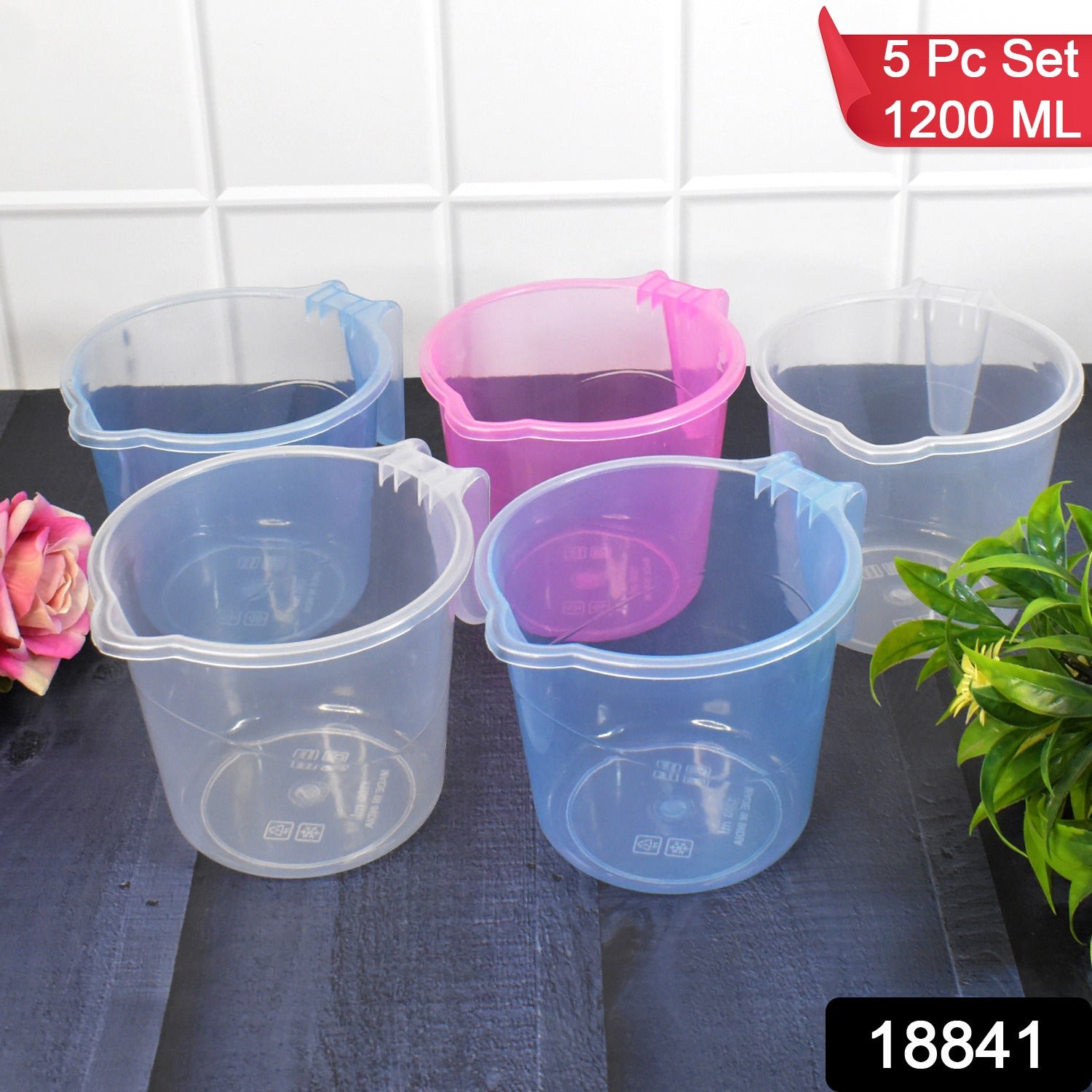 Plastic Bath Mug - 1200ML Transparent Mix Colour (Set of 5) | Mini Bubbles - Image 2