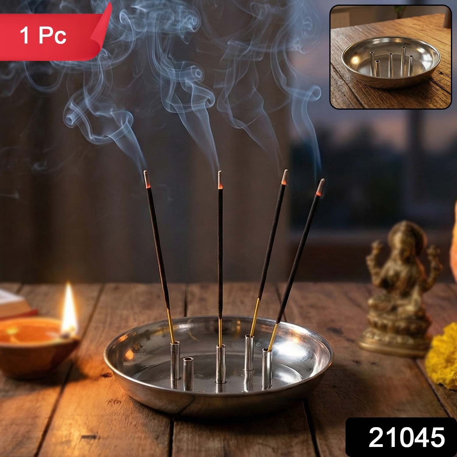 Stainless Steel Agarbatti Stand – Multi-Stick Lotus Incense Holder - Image 2