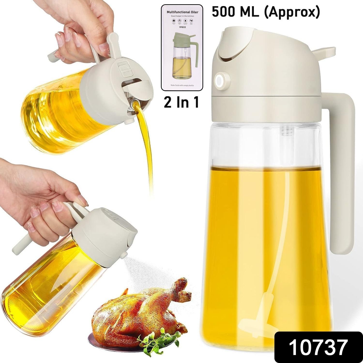 Glass Oil Dispenser Bottle – 2-in-1 Pour & Spray, 500 ml - Image 2
