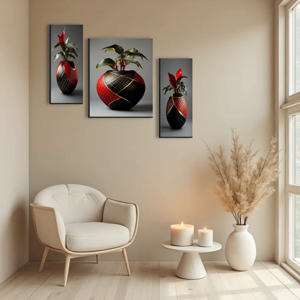 Flower Vase Wall Art – Vibrant Floral 3-Panel MDF Frame - Image 5