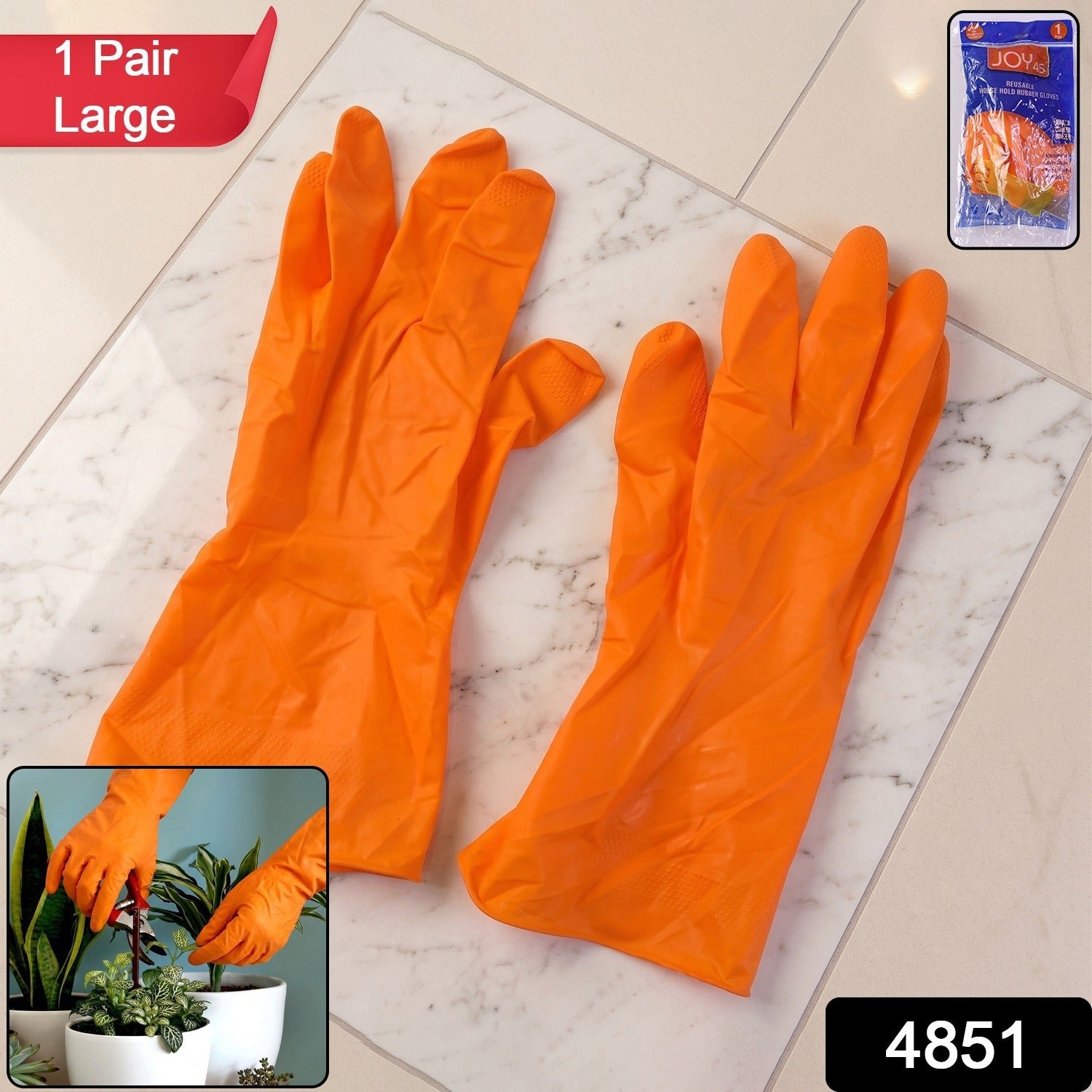 Large Orange Waterproof Rubber Gloves – Reusable Kitchen Protectors - Image 2