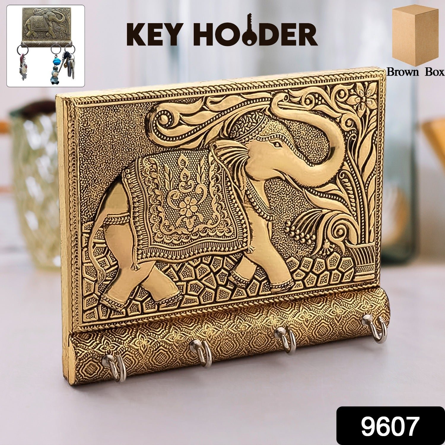 Elephant Key Holder – Wooden & Gold Wall Mount for Home | Styleva - Image 2