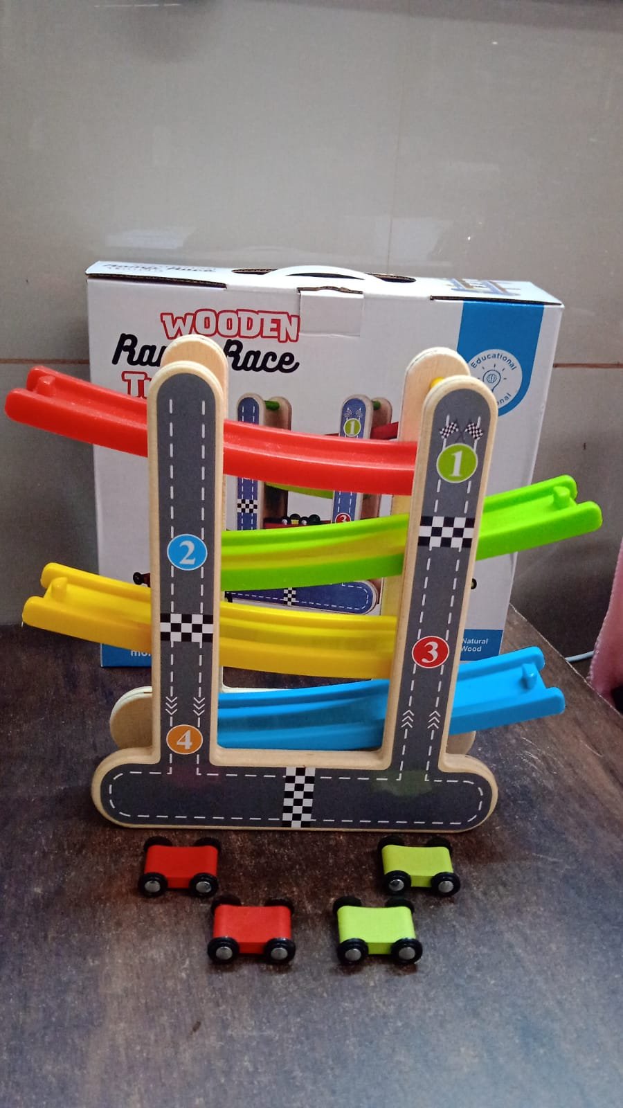 Wooden Race Track - 4-Level Car Ramp Set for Toddlers | Action Legion - Image 7