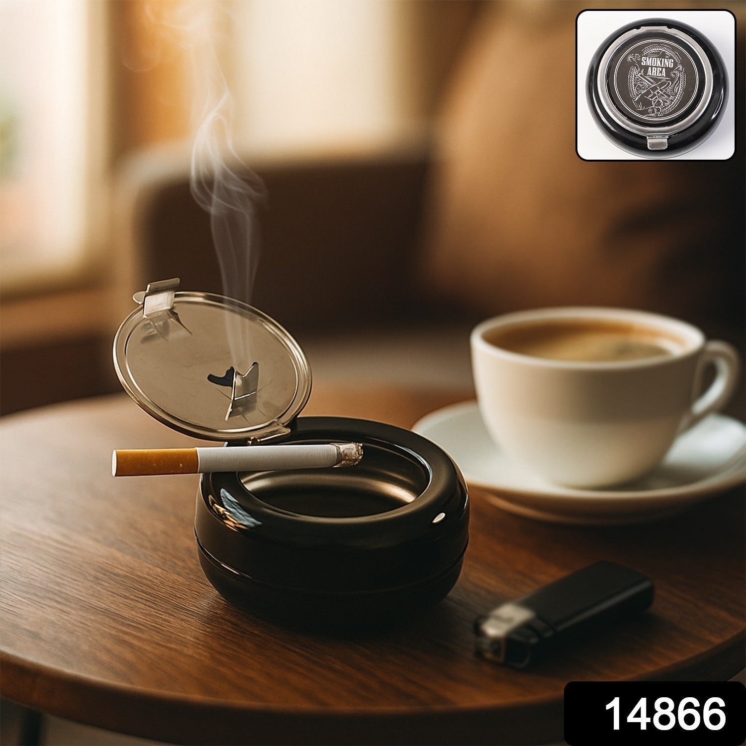 Round Smokeless Ashtray with Lid – Windproof & Easy Clean - Image 2