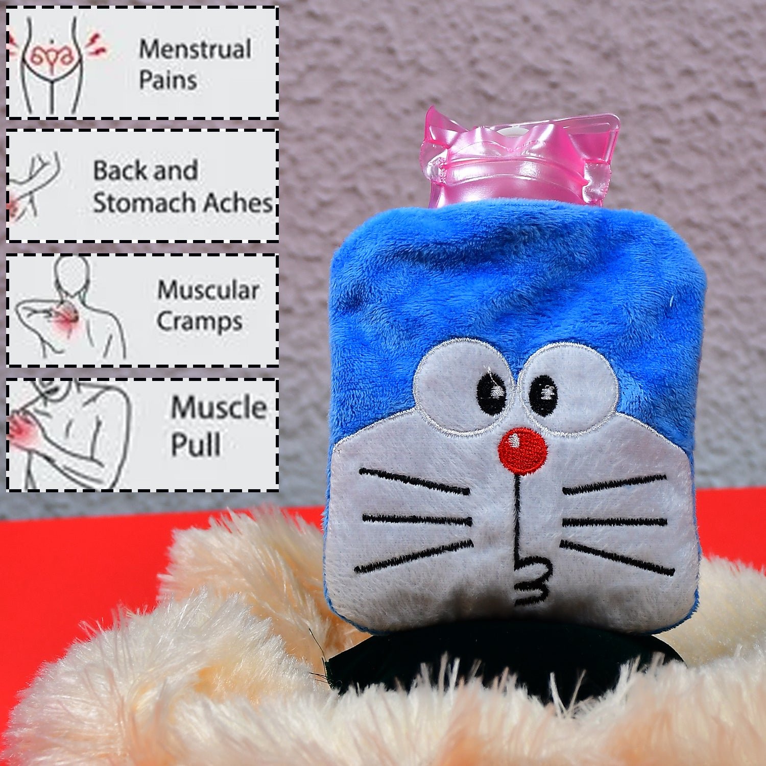 Doremon Hot Water Bag - Soft Cover for Pain Relief | Velvet Wellness - Image 4