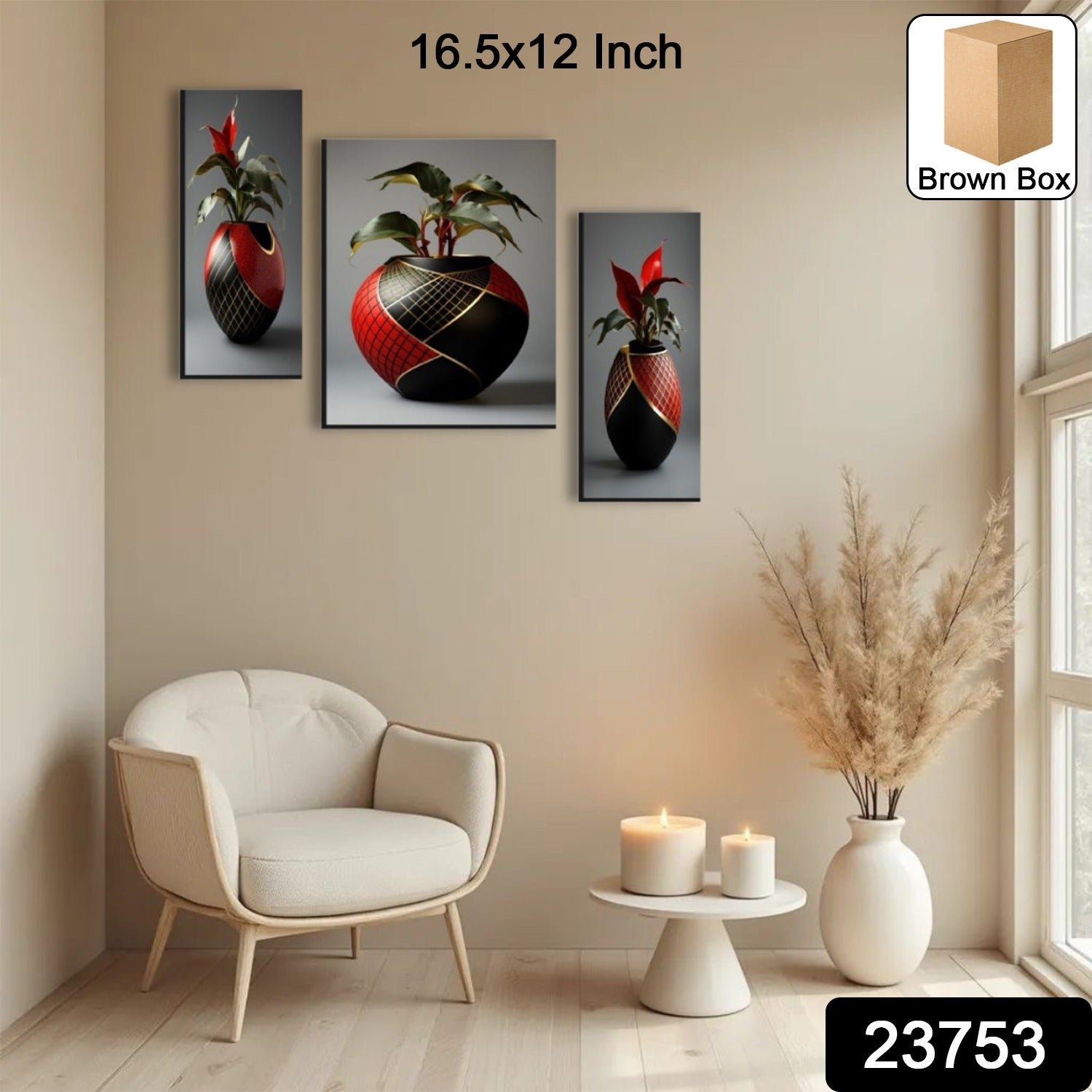 Flower Vase Wall Art – Vibrant Floral 3-Panel MDF Frame - Image 2