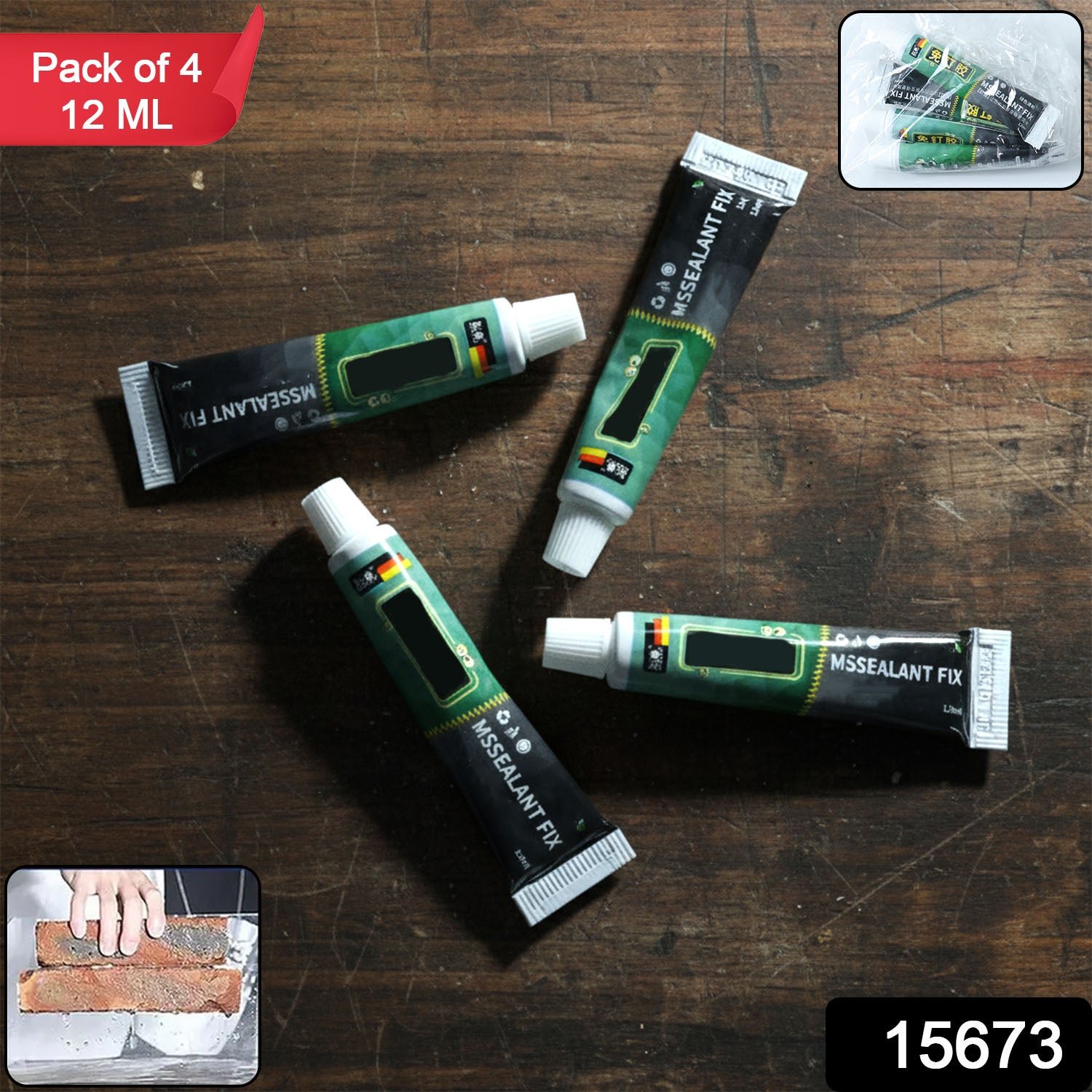 Instant Sealant Repair Adhesive – Pack of 4 Tubes, 12 ML Each - Image 2