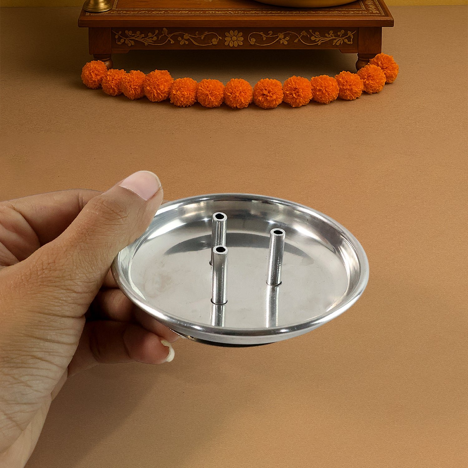 Stainless Steel Agarbatti Stand – Triple Stick Incense Holder - Image 4
