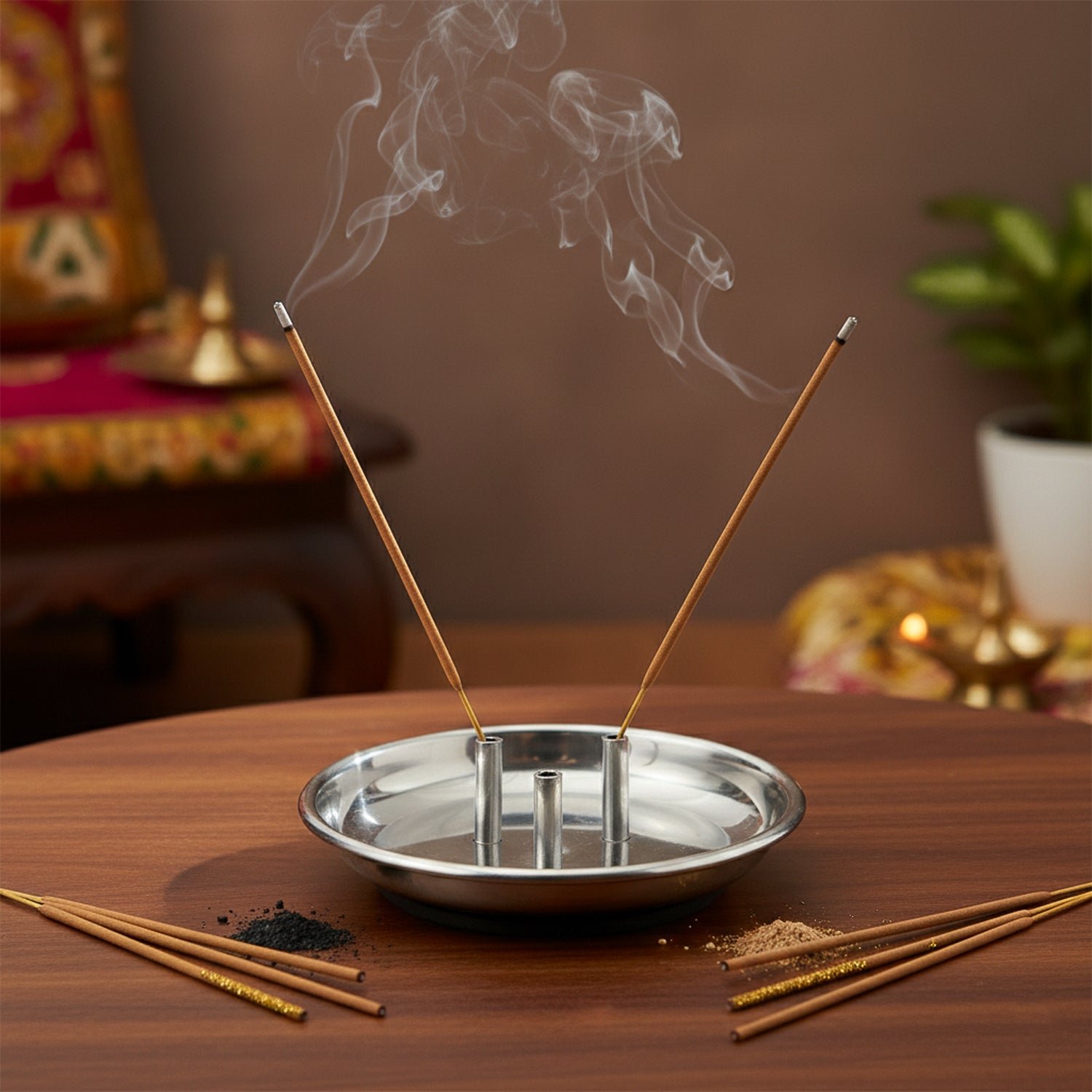 Stainless Steel Agarbatti Stand – Triple Stick Incense Holder - Image 3