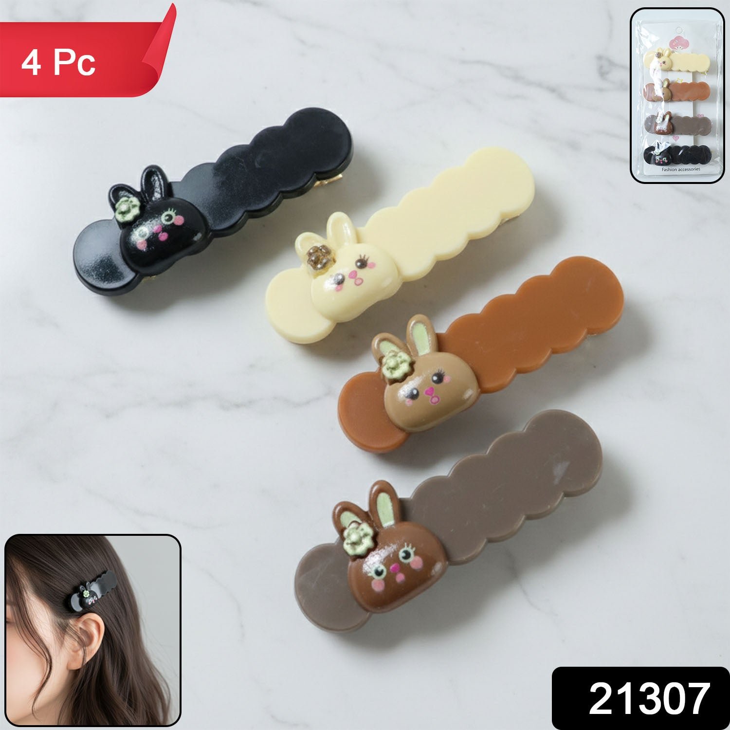 Bunny Hair Clips – Cute Cartoon Decorative Snap Set (4 Pc) - Image 2