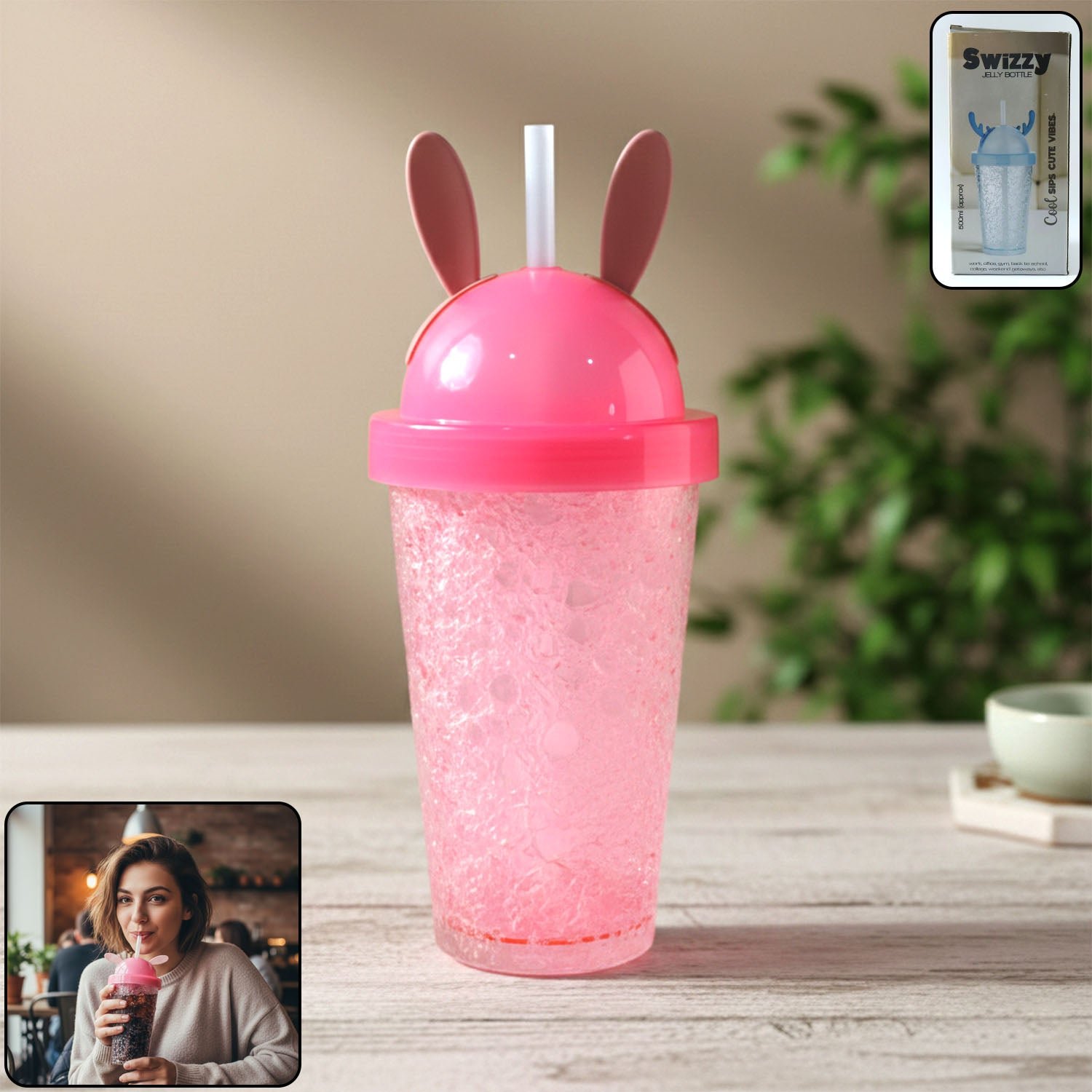 Bunny Ear Sipper Bottle – Cute 500 ML Spill-Resistant Water Bottle - Image 2