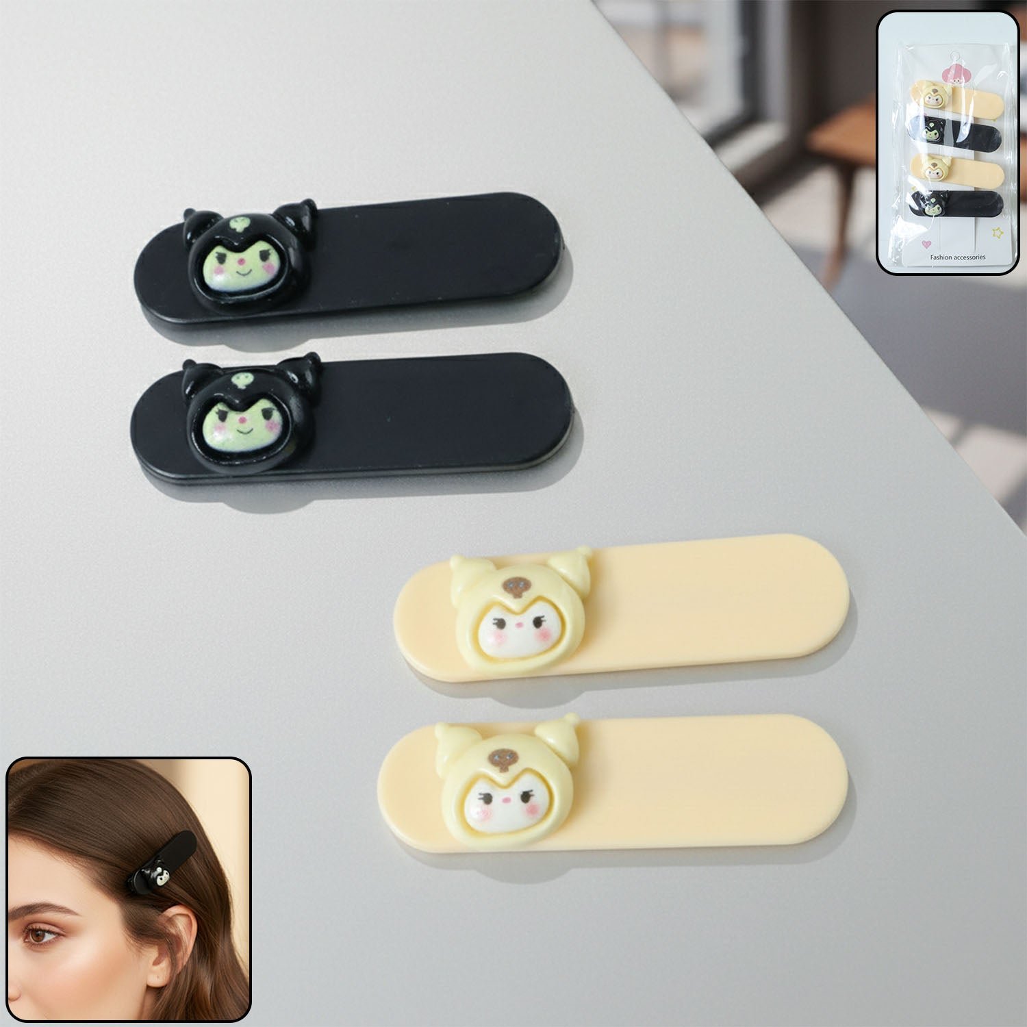 Cartoon Character Hair Clips – Cute & Stylish Snap Set of 4