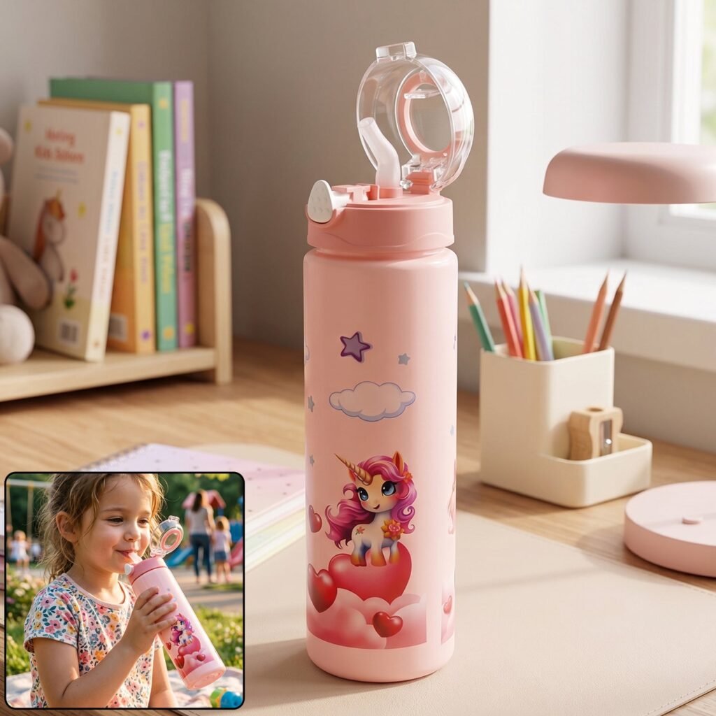 Kids Water Bottle – Fun Design with Flip Straw Lid for Easy Drinking
