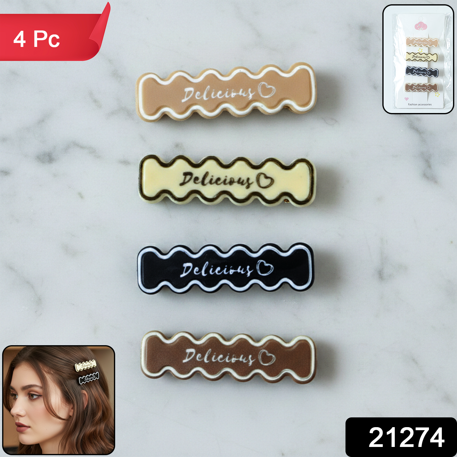 Elegant Design Hair Clips – Stylish 4-Pc Snap Set for Women - Image 2