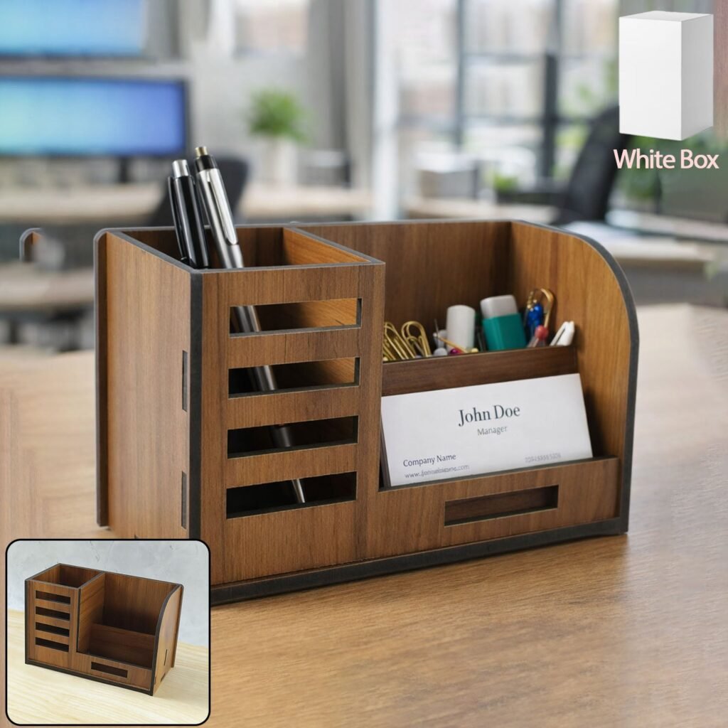 Wooden Desk Organizer – Multi-Compartment Office Storage Stand
