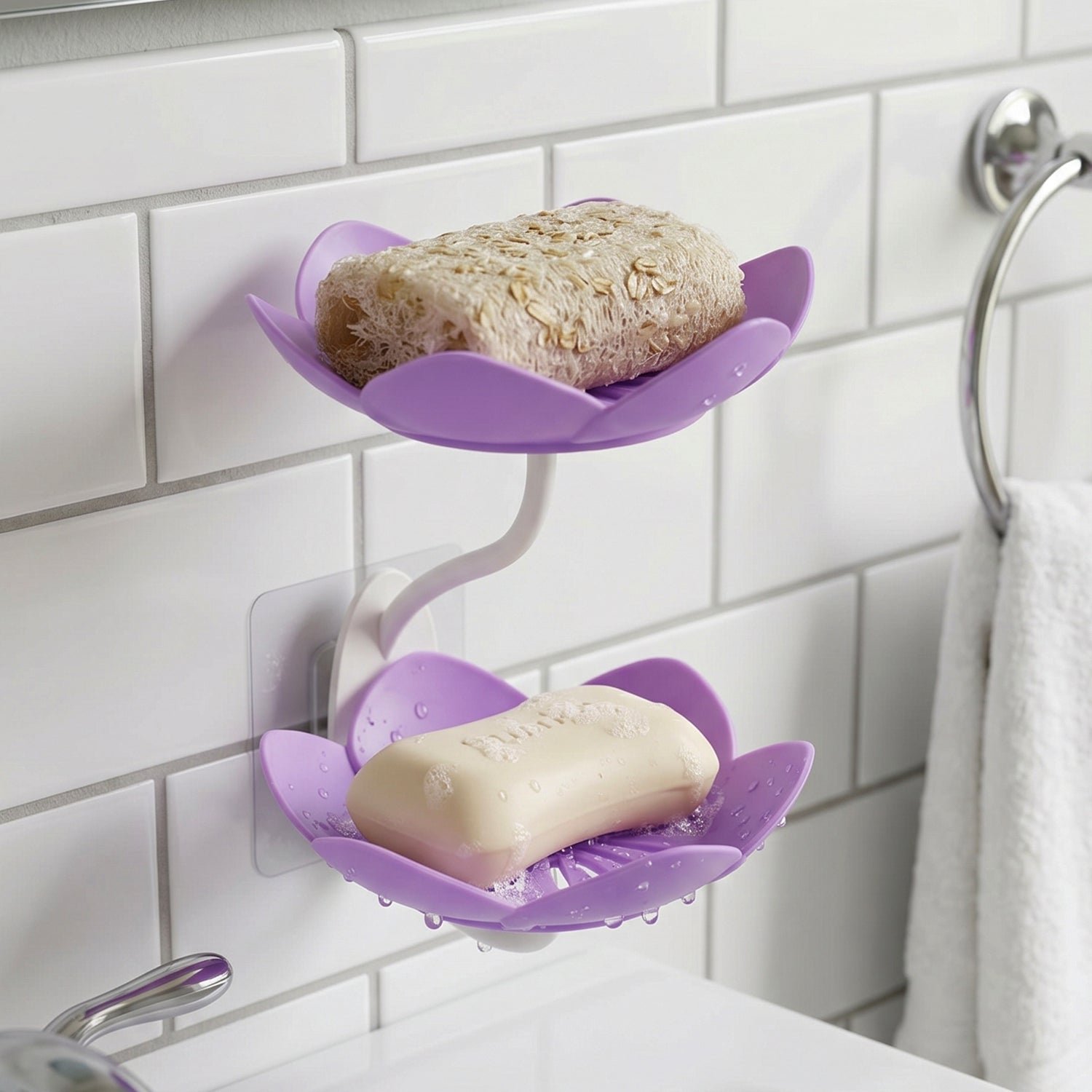 Flower Shape Double Layer Soap Dish – Wall Mount, Self Draining - Image 4
