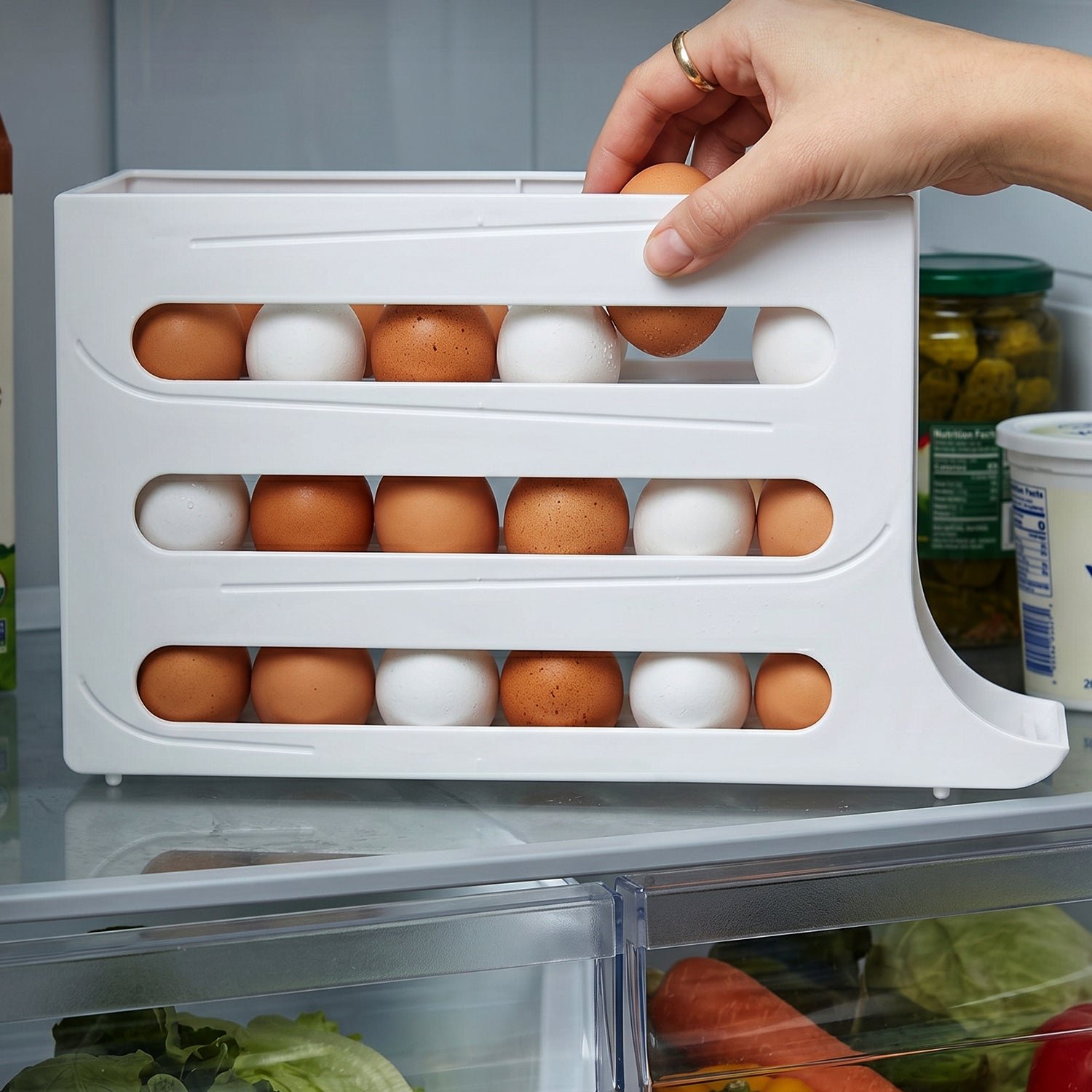 Plastic Egg Storage Organizer – Space-saving fridge tray for neat kitchen organization - Image 3