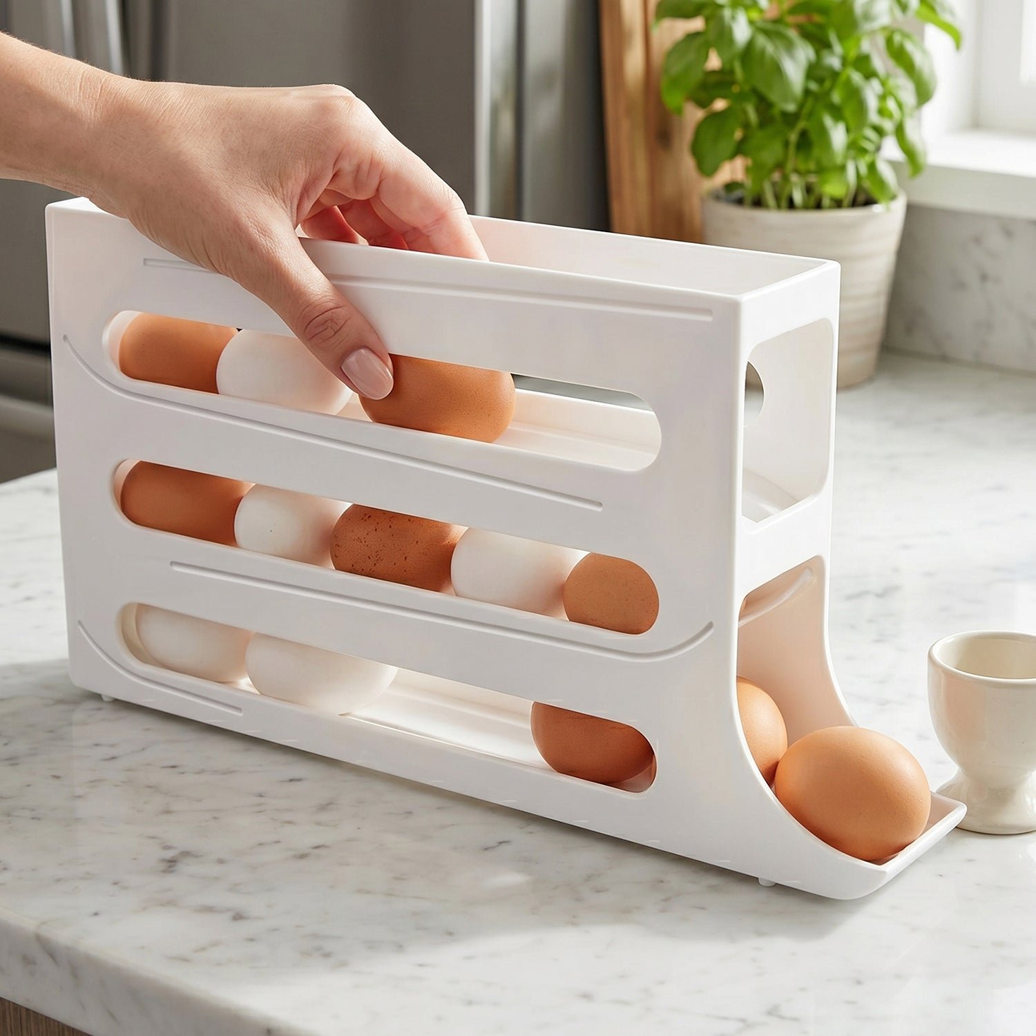 Plastic Egg Storage Organizer – Space-saving fridge tray for neat kitchen organization - Image 4