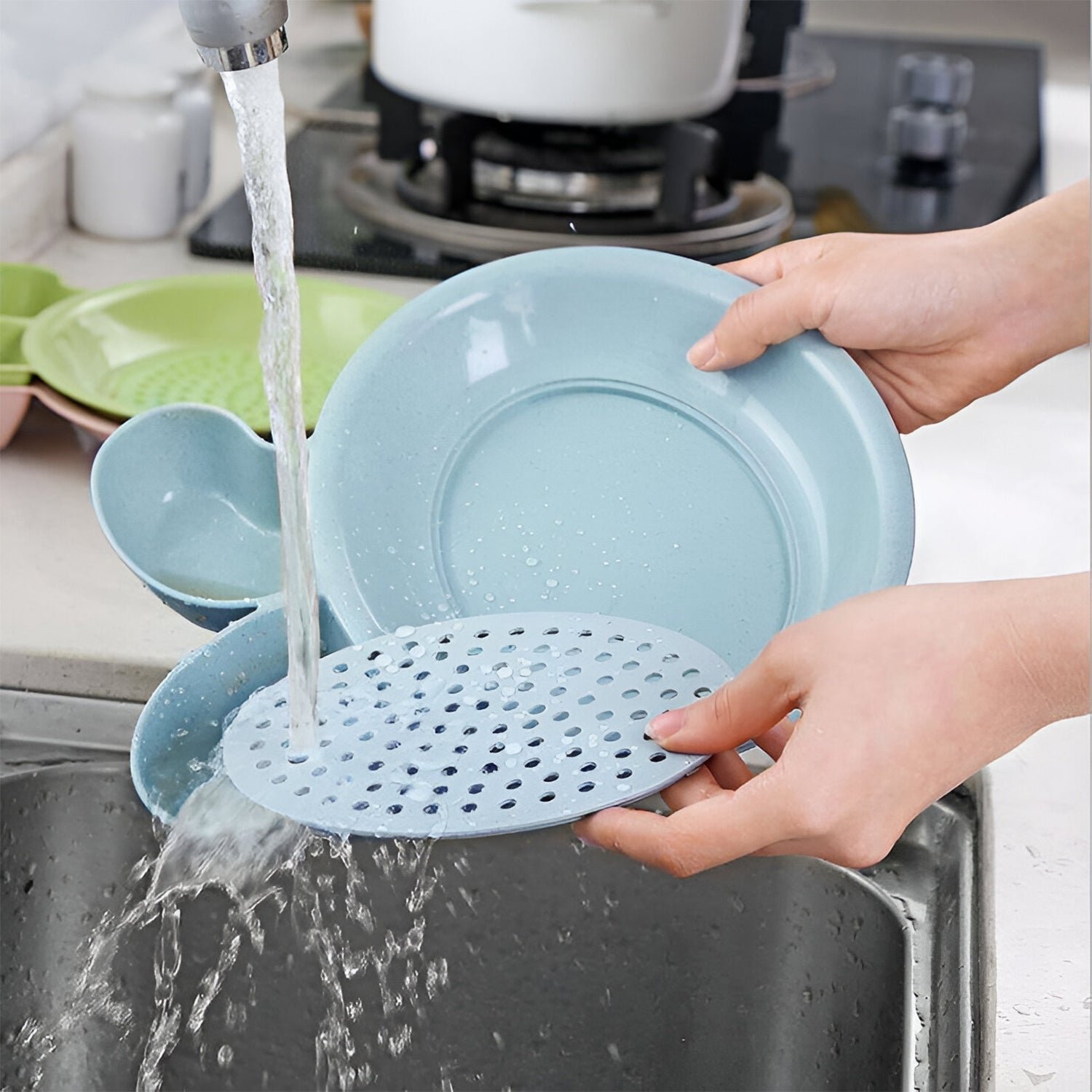 Dumpling Serving Plate – With Strainer & Dual Sauce Compartments - Image 4
