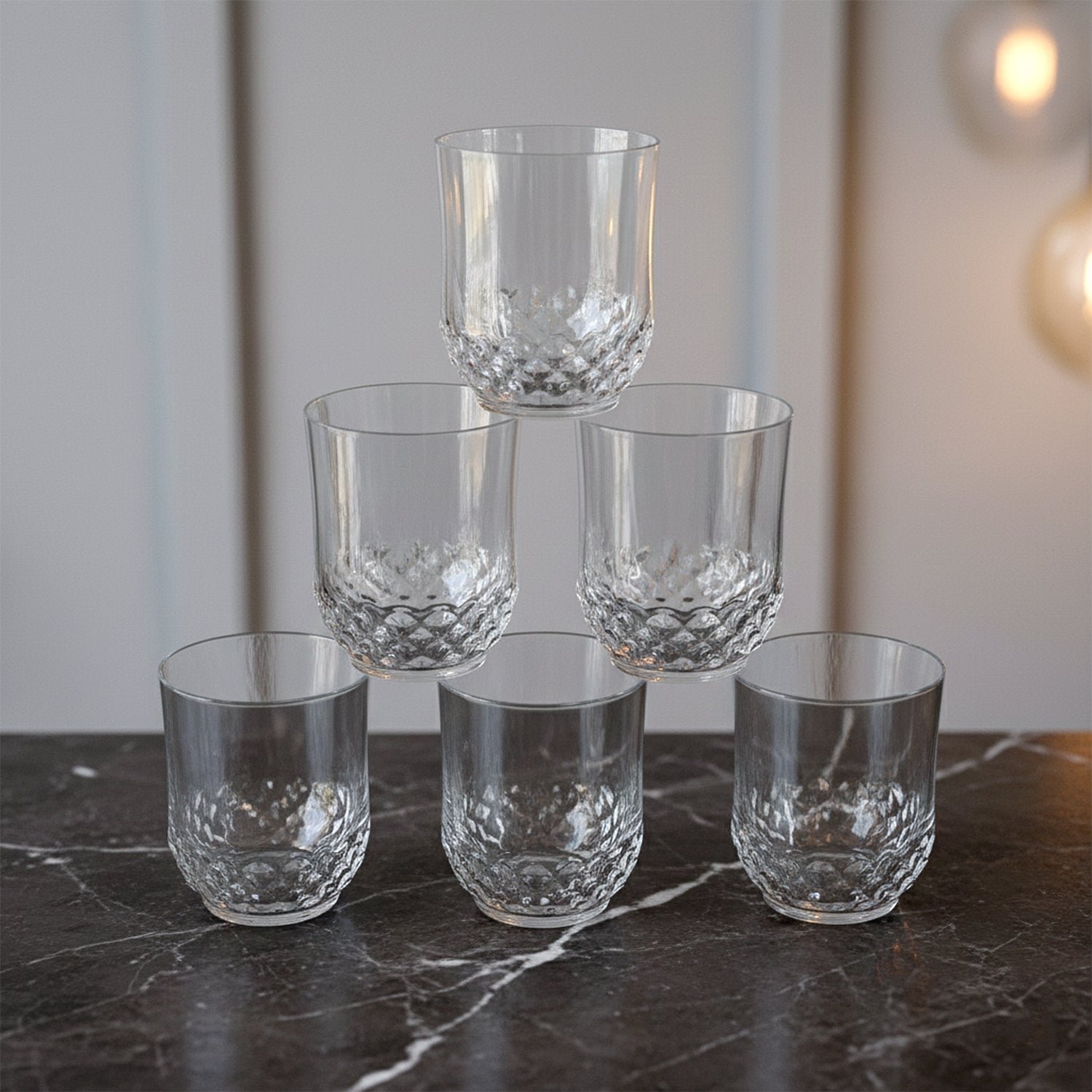 Diamond-Pattern Drinking Glass Set – Elegant 6-Piece Tumbler Set - Image 3
