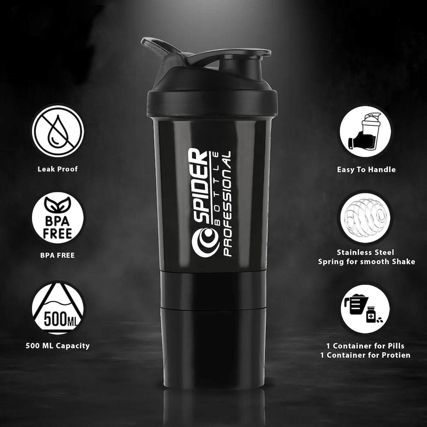 Protein Shaker Bottle 500ml – Leakproof Flip Lid for Gym - Image 4