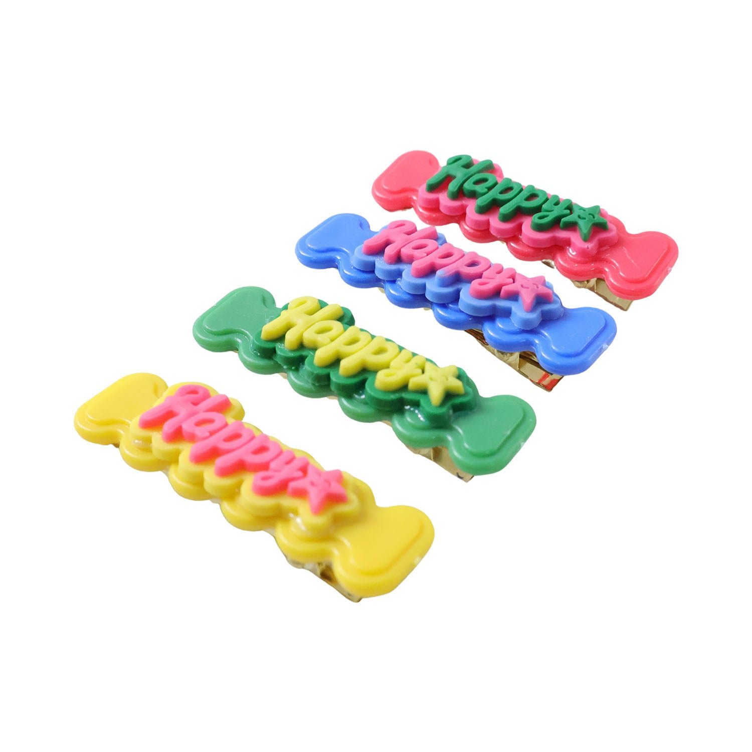 Happy Bone-Shaped Snap Hair Clips – 4 Vibrant Pieces for Girls - Image 4