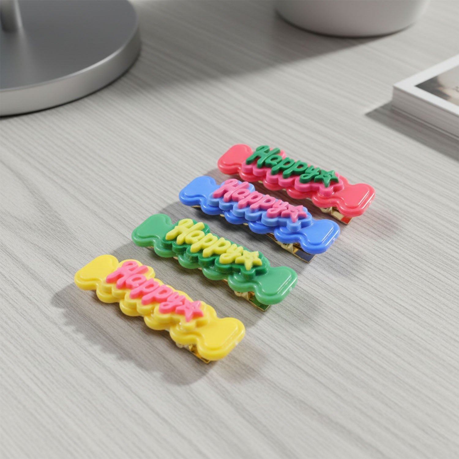 Happy Bone-Shaped Snap Hair Clips – 4 Vibrant Pieces for Girls - Image 7