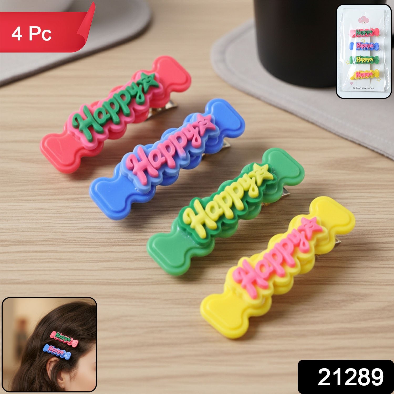 Happy Bone-Shaped Snap Hair Clips – 4 Vibrant Pieces for Girls - Image 2