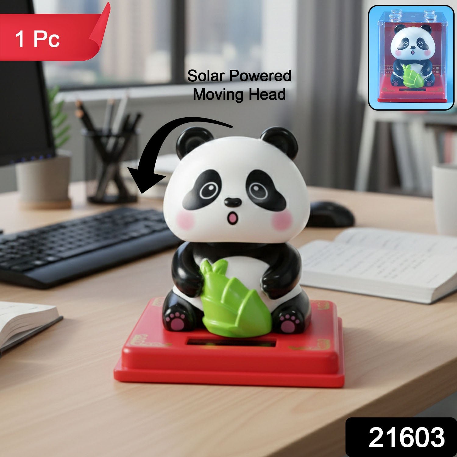 Solar Powered Panda Showpiece – Eco-Friendly Moving Head Decor - Image 2