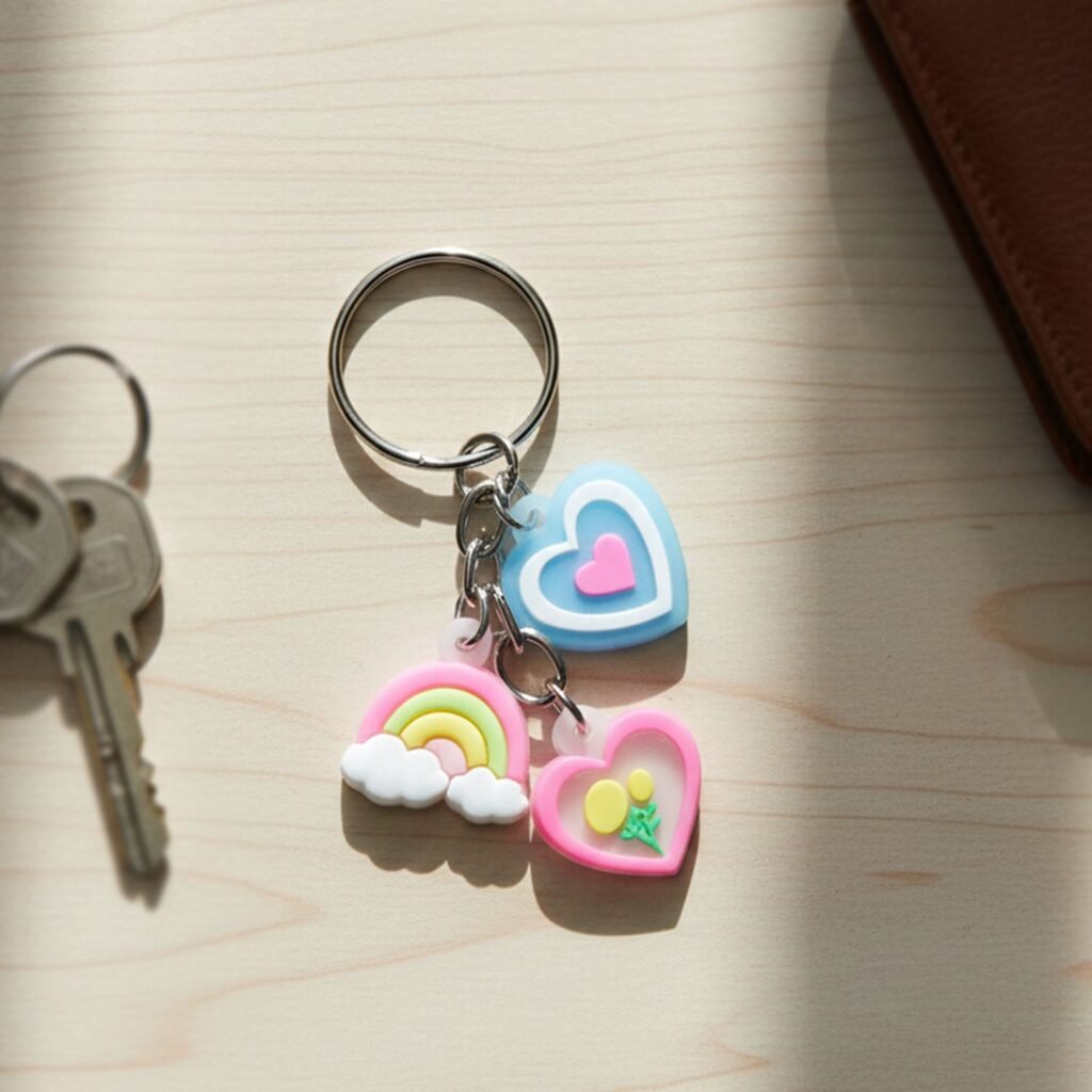 Heart & Rainbow Charm Keychain – Playful Multi-Charm Accessory