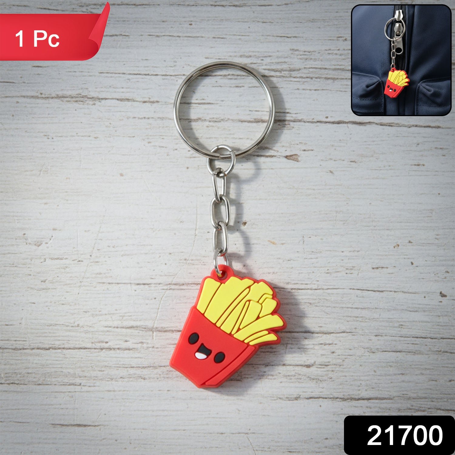 French Fries Keychain – Cute Smiley Cartoon Bag Charm - Image 2
