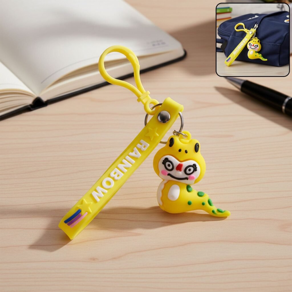 Dinosaur Keychain – Cute Cartoon Charm with Rainbow Strap